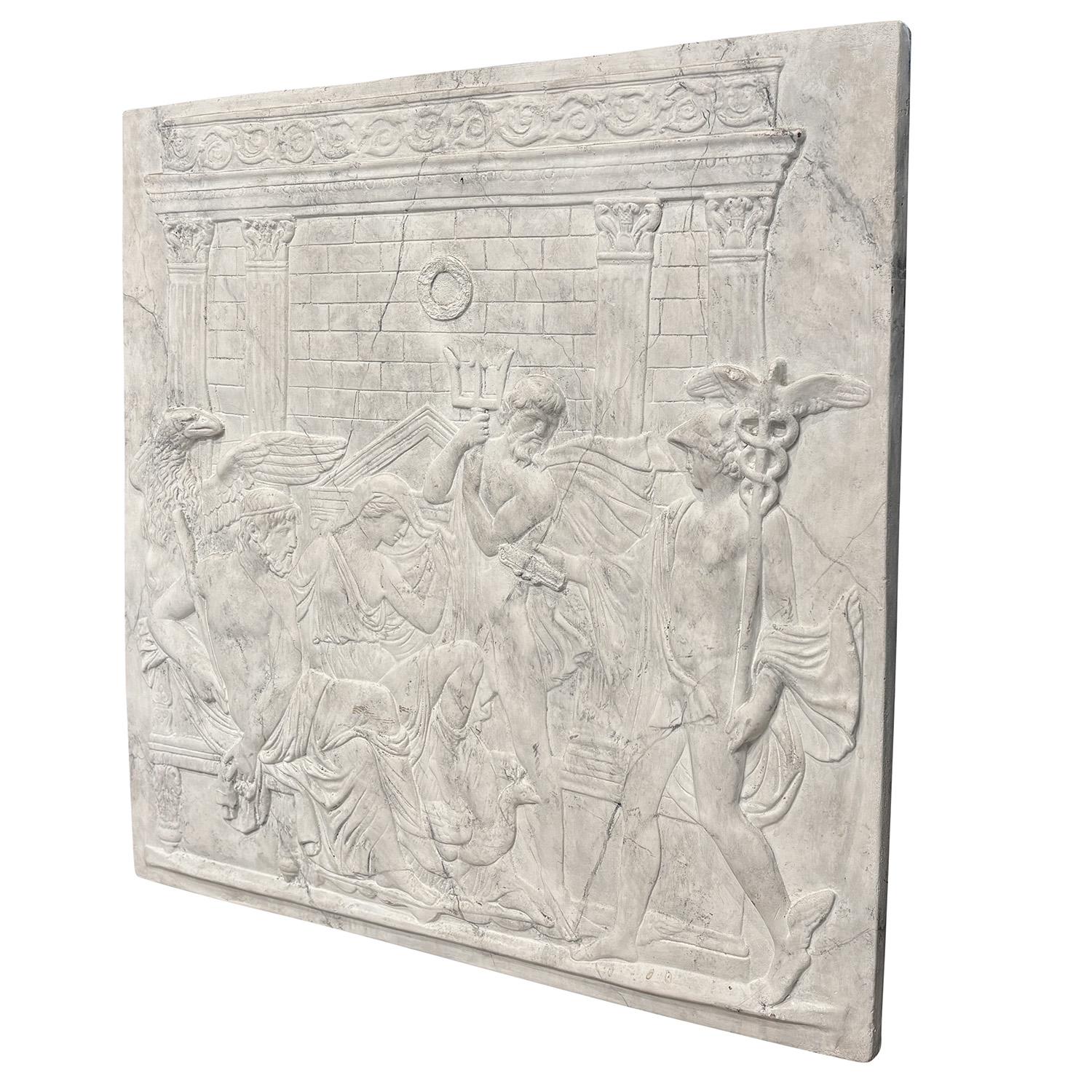 Hand-Crafted 19th Century French Neoclassical Plaster Wall Relief of the Roman God Neptune For Sale