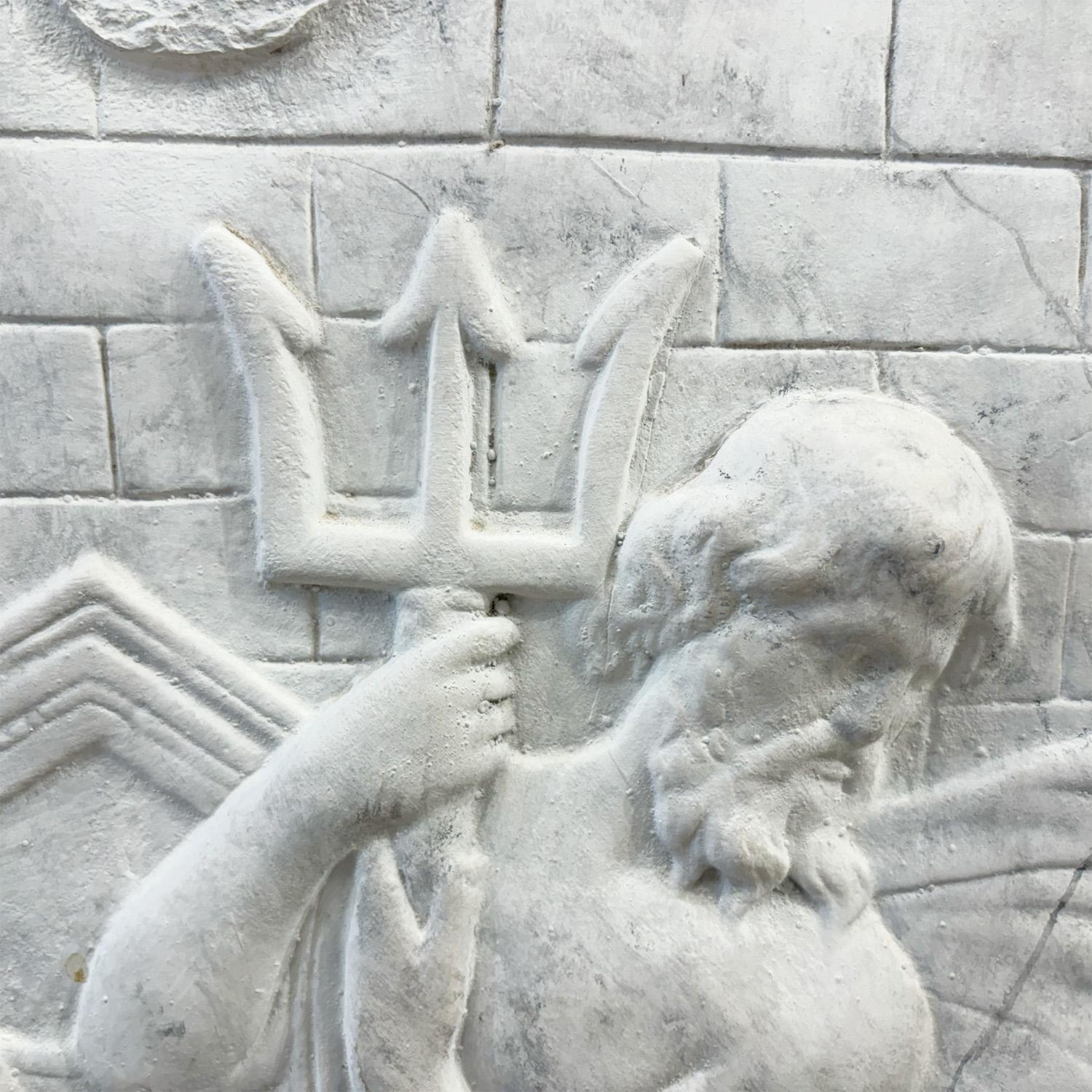 19th Century French Neoclassical Plaster Wall Relief of the Roman God Neptune In Good Condition For Sale In West Palm Beach, FL