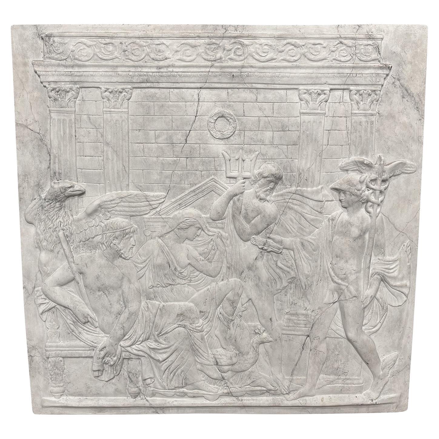19th Century French Neoclassical Plaster Wall Relief of the Roman God Neptune