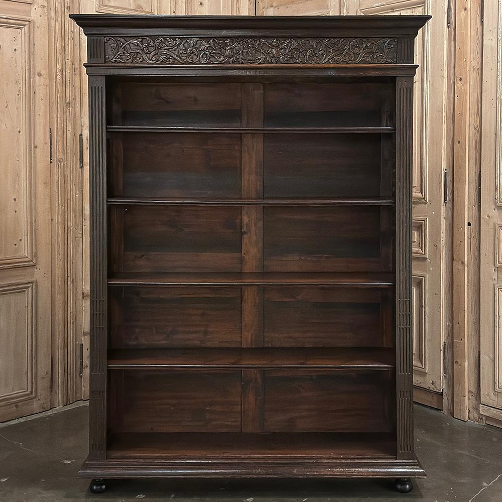 Hand-Carved 19th Century French Neoclassical ~ Renaissance Open Bookcase For Sale