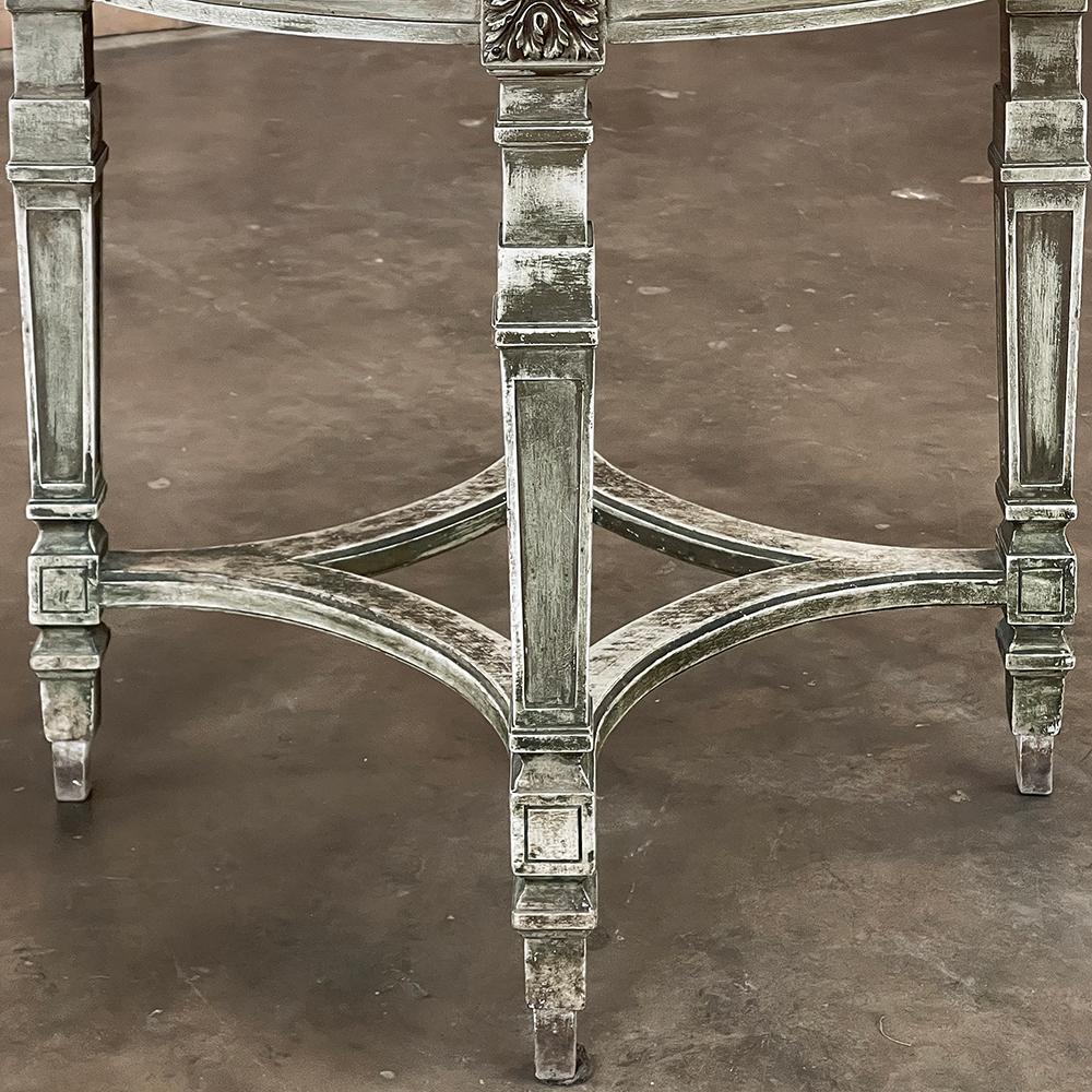 19th Century French Neoclassical Round Painted End Table with Carrara Marble Top For Sale 7
