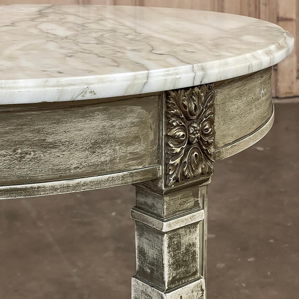 19th Century French Neoclassical Round Painted End Table with Carrara Marble Top For Sale 13
