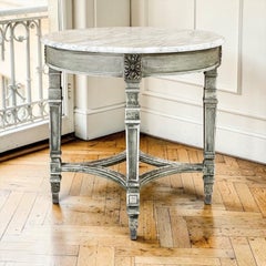 19th Century French Neoclassical Round Painted Round End Table ~ Carrara Marble