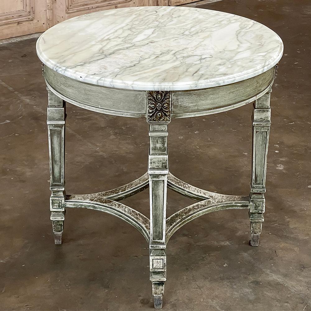 Late 19th Century 19th Century French Neoclassical Round Painted End Table with Carrara Marble Top For Sale