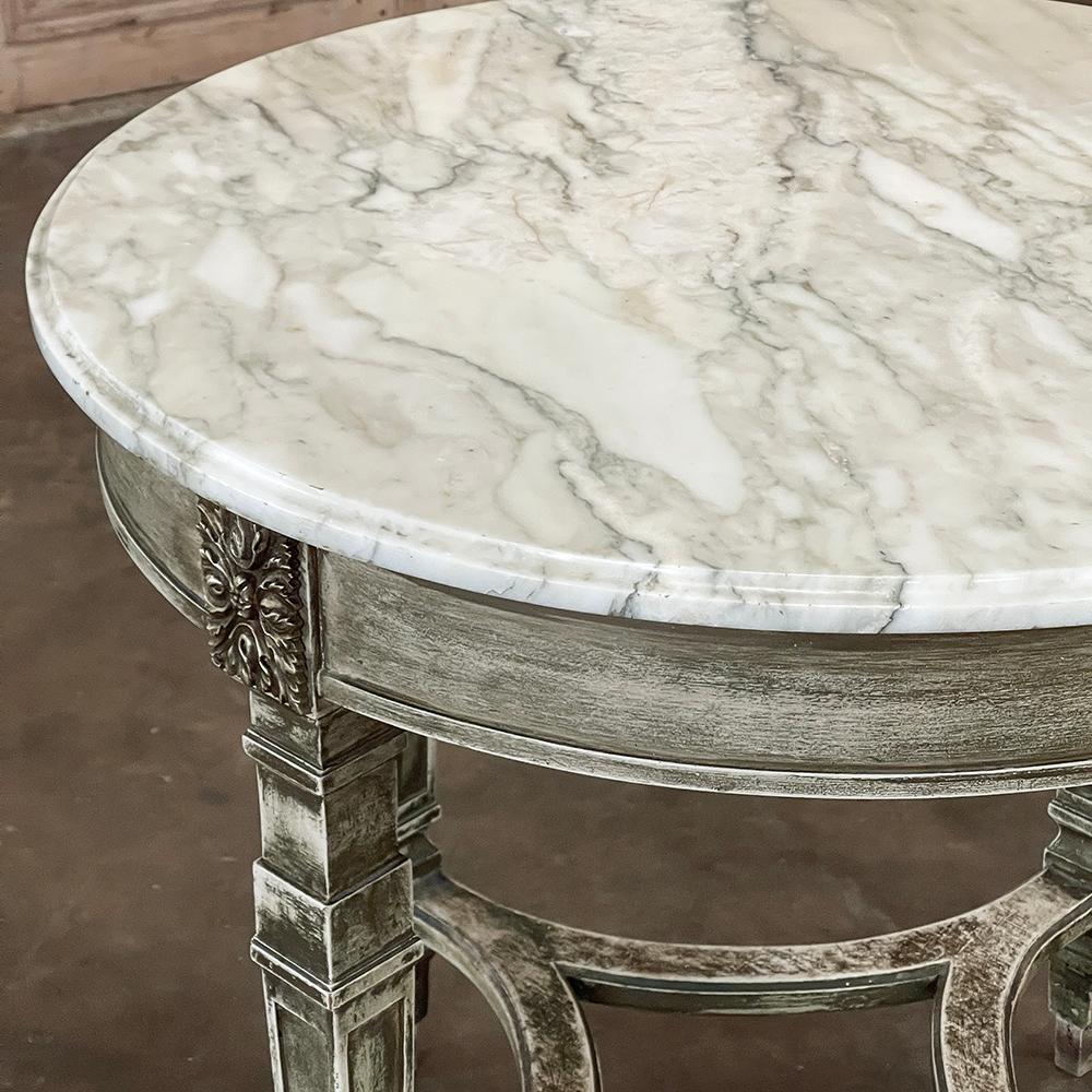 19th Century French Neoclassical Round Painted End Table with Carrara Marble Top For Sale 3