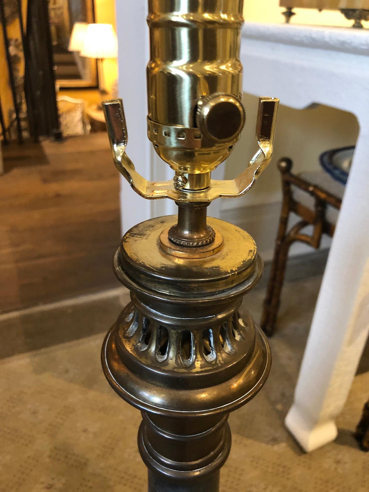 19th Century French Neoclassical Style Brass and Steel Lamp on Marble Base For Sale 8