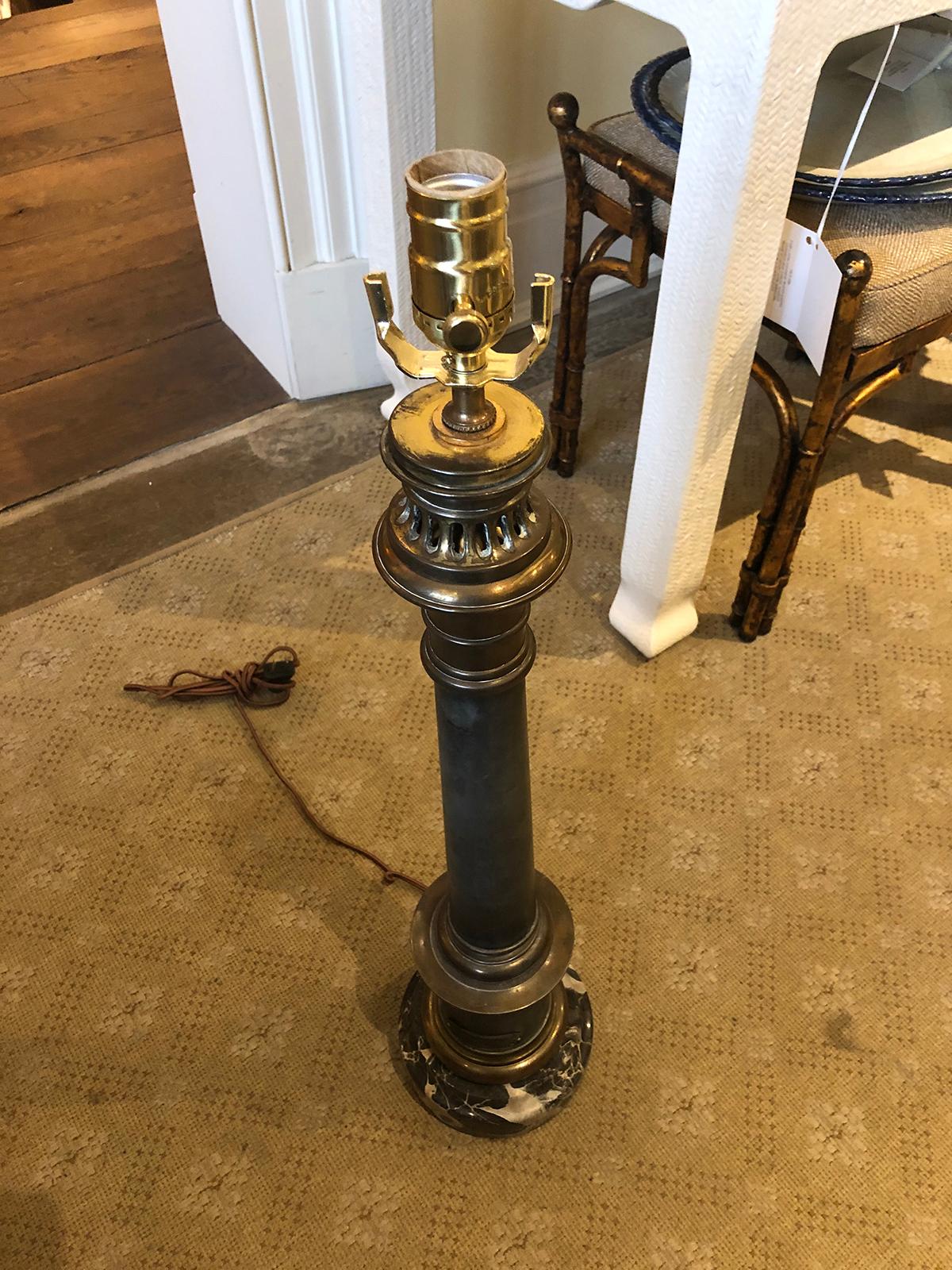 19th Century French Neoclassical Style Brass and Steel Lamp on Marble Base For Sale 10