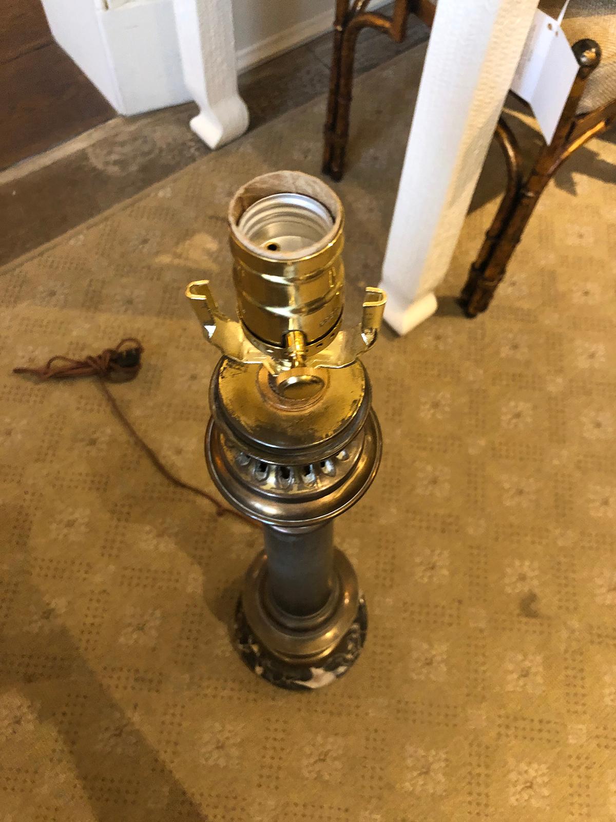 19th Century French Neoclassical Style Brass and Steel Lamp on Marble Base For Sale 11