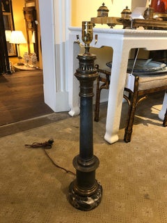 19th Century French Neoclassical Style Brass and Steel Lamp on Marble Base