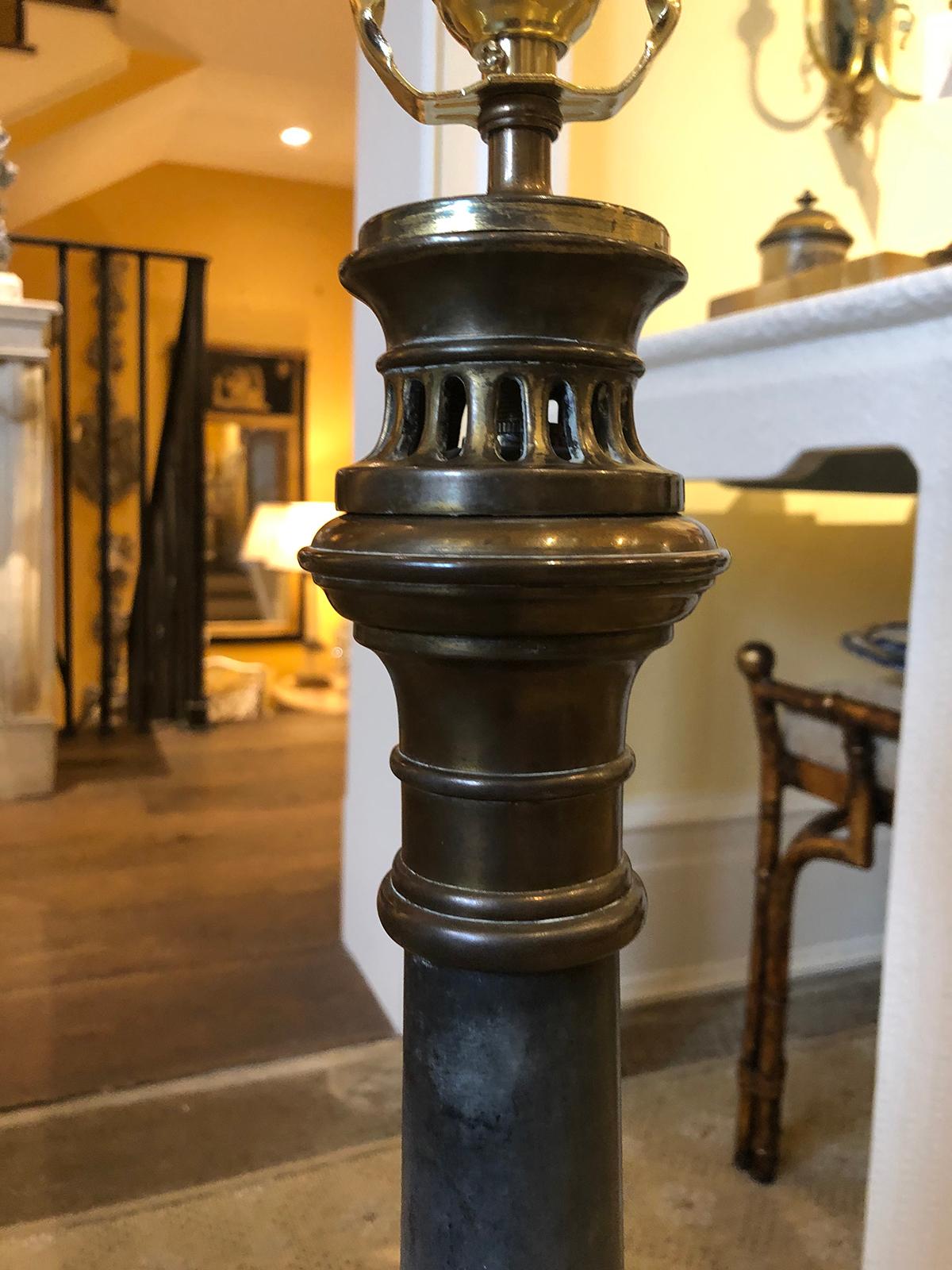 19th Century French Neoclassical Style Brass and Steel Lamp on Marble Base For Sale 1