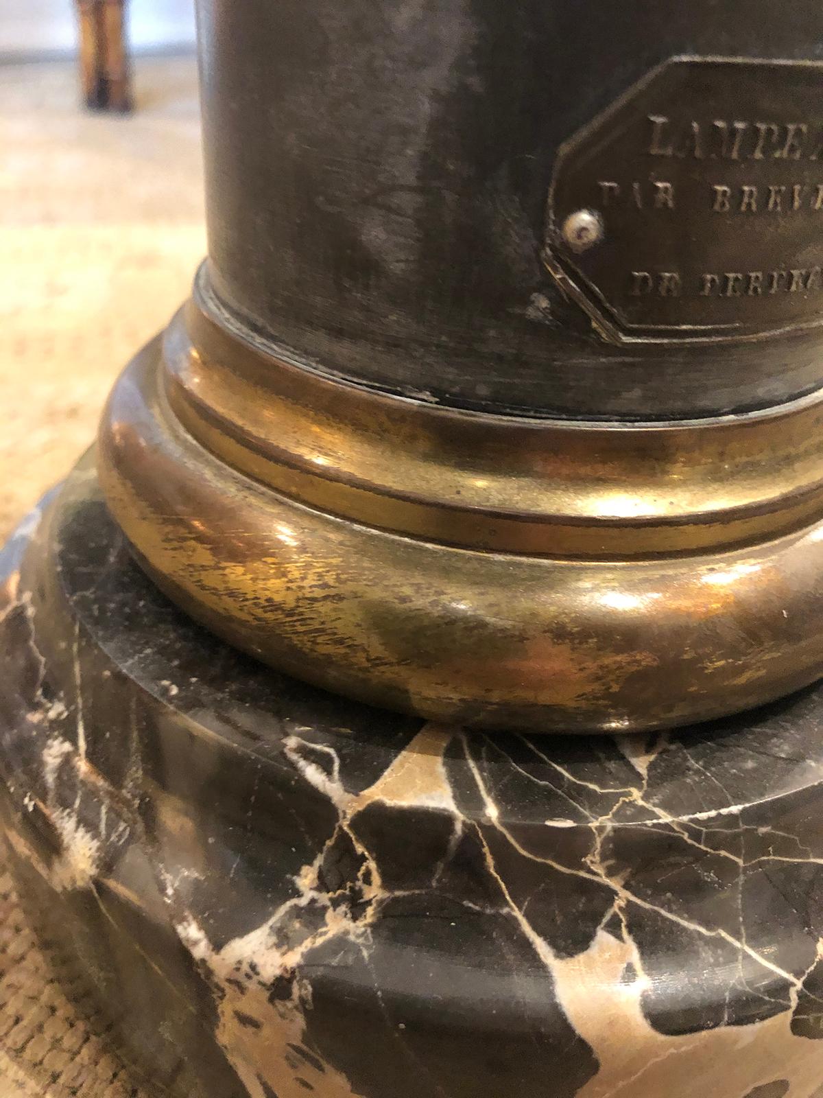 19th Century French Neoclassical Style Brass and Steel Lamp on Marble Base For Sale 6