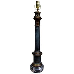 19th Century French Neoclassical Style Brass and Steel Lamp on Marble Base