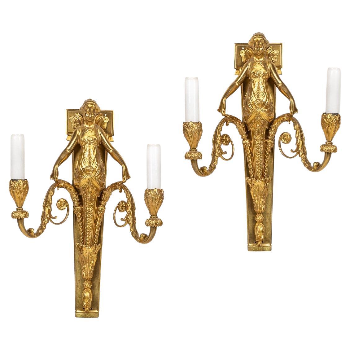 19th Century French Neoclassical Style Pair of Ormolu Gilt D'appliques, C.1870 For Sale
