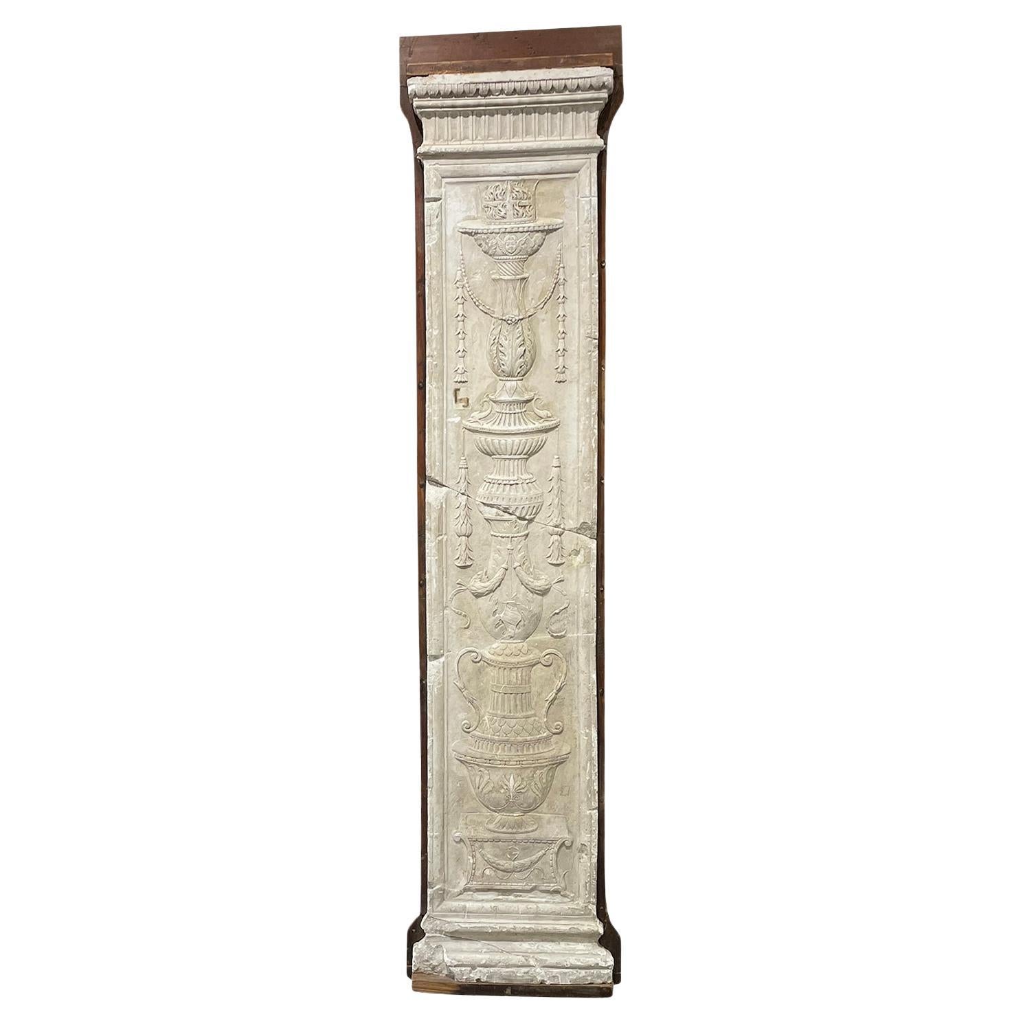 19th Century French Neoclassical Style Pilaster, Antique Plaster Wall Décor