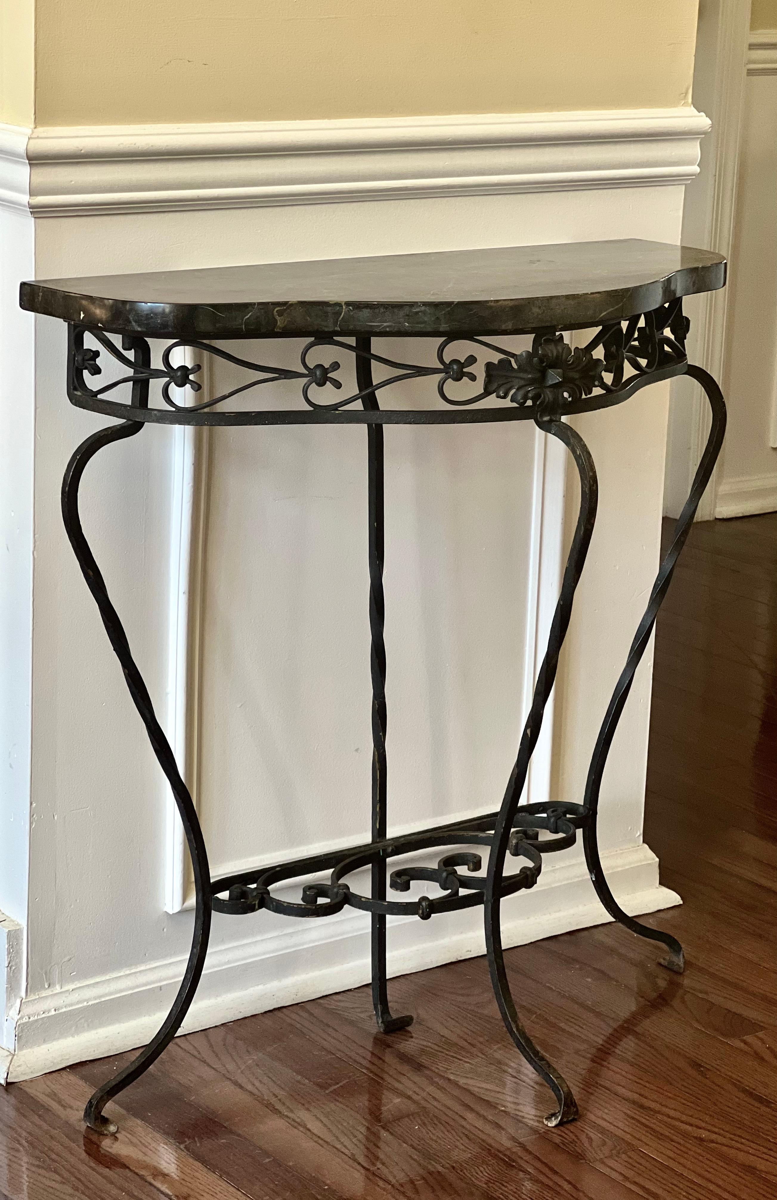 19th Century French Neoclassical Style Wrought Iron and Marble Console Table 12