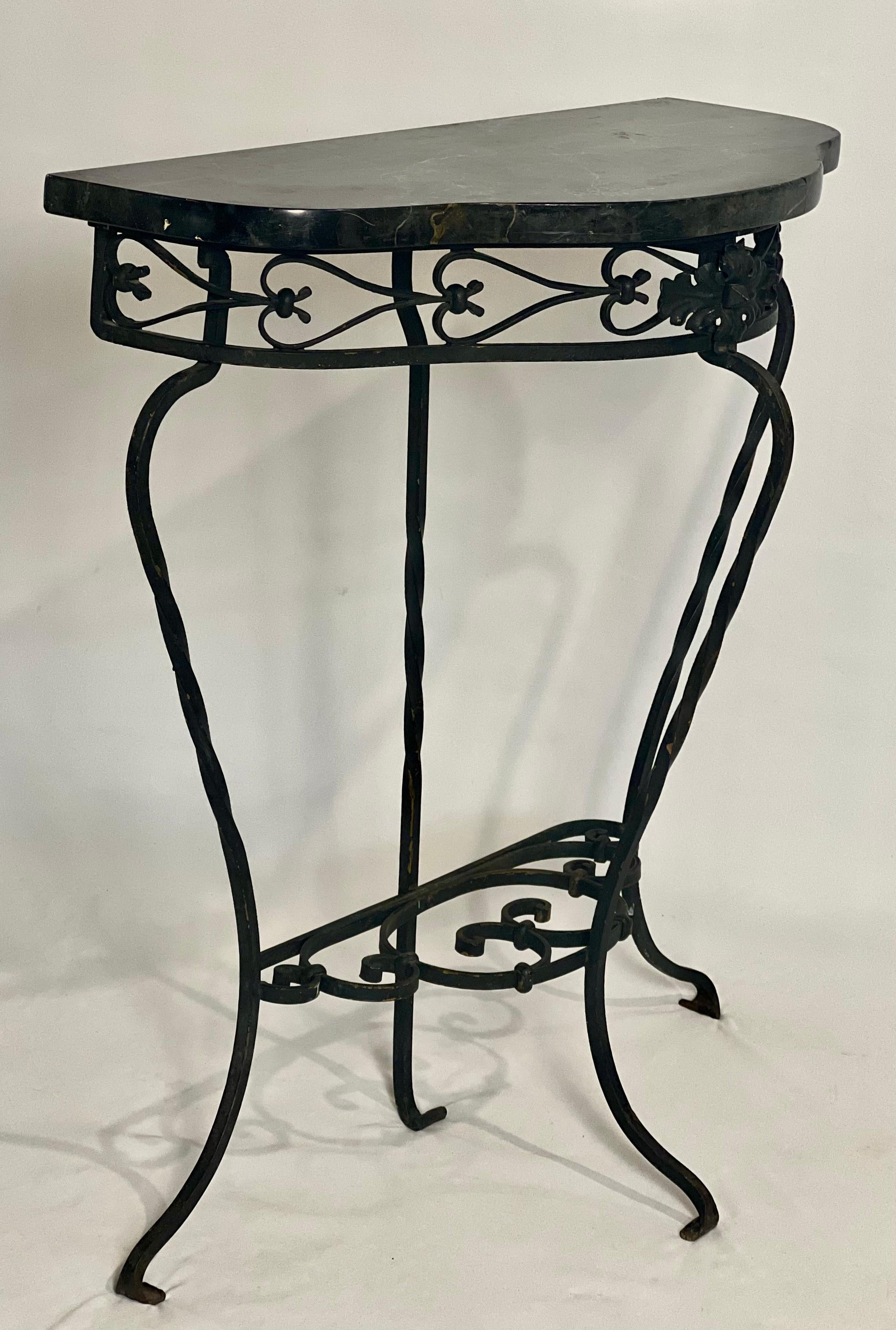 Forged 19th Century French Neoclassical Style Wrought Iron and Marble Console Table