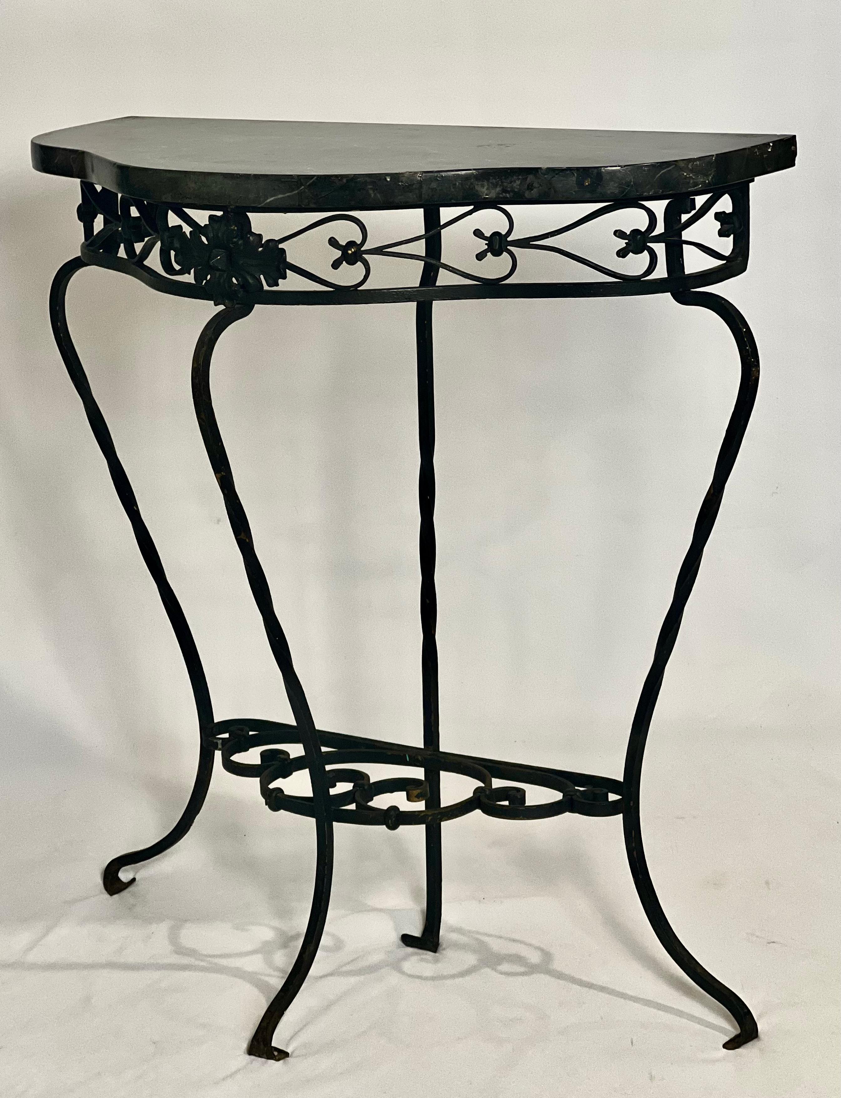 19th Century French Neoclassical Style Wrought Iron and Marble Console Table In Good Condition In Doylestown, PA