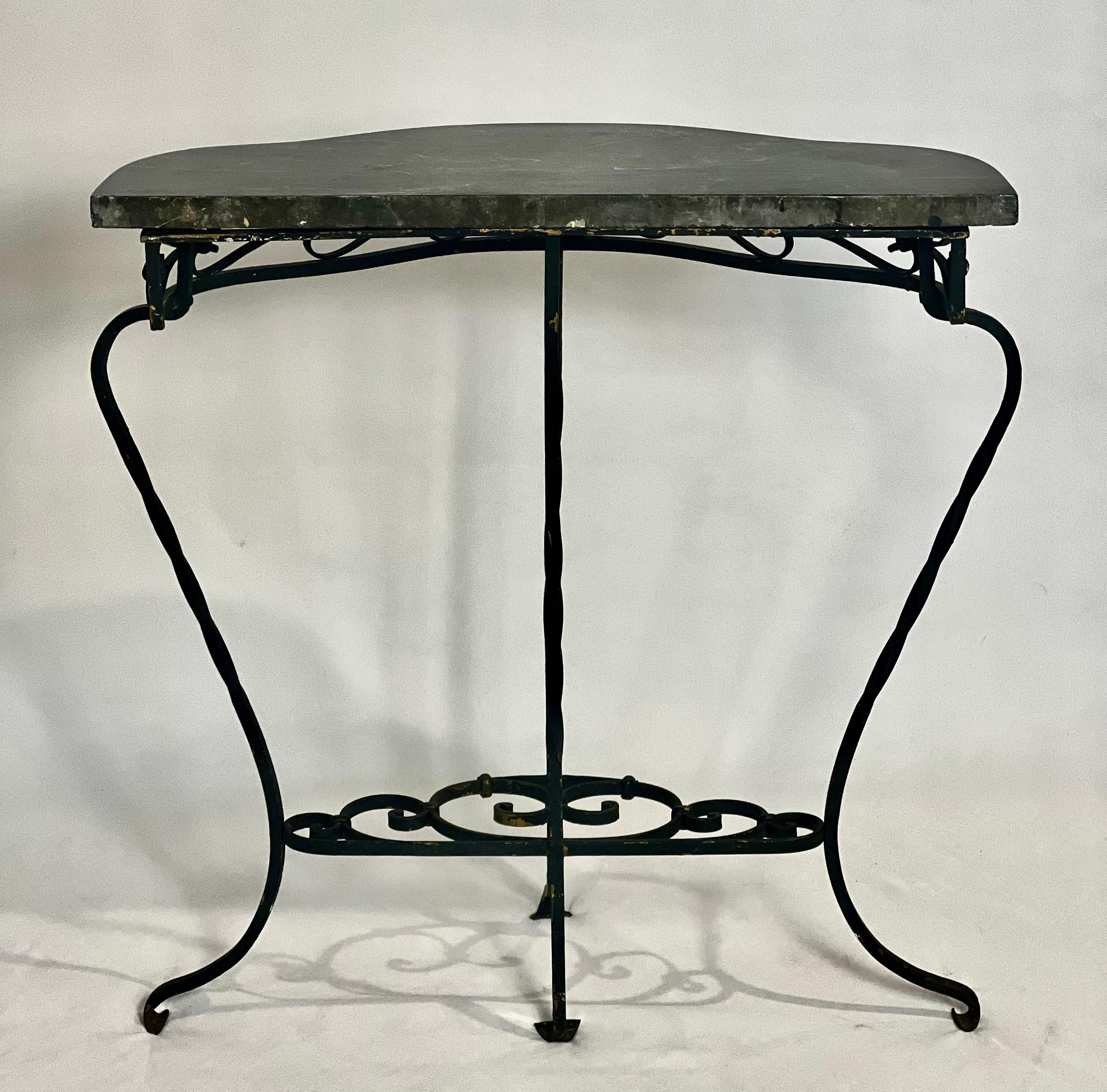 19th Century French Neoclassical Style Wrought Iron and Marble Console Table 1