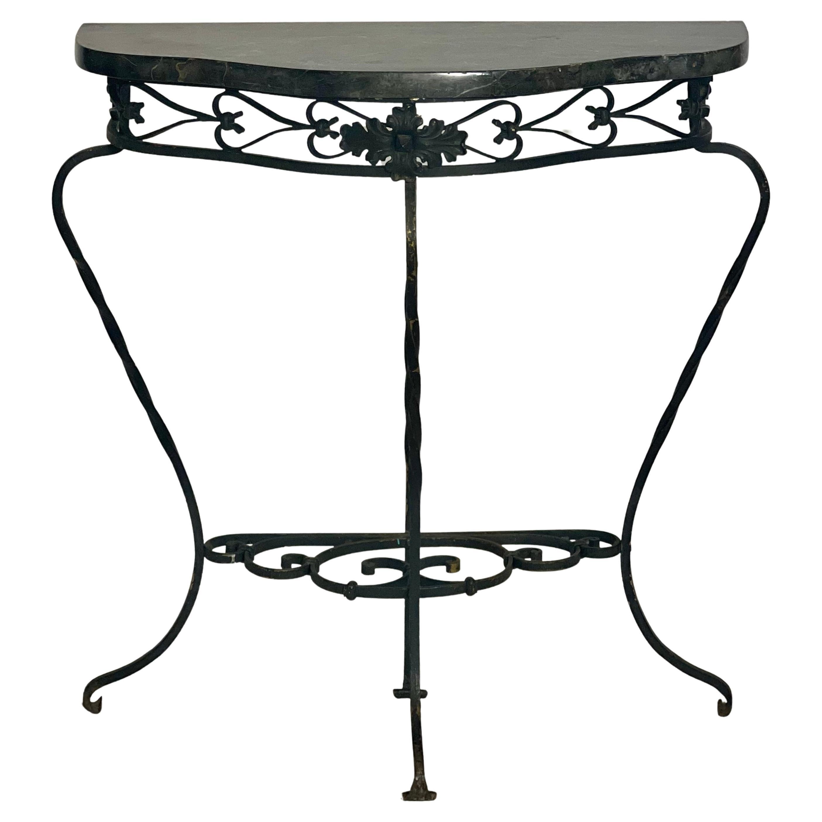 19th Century French Neoclassical Style Wrought Iron and Marble Console Table