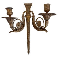 19th Century French Neoclassical Two-Armed Gilt Bronze Candle Sconce Candelabra