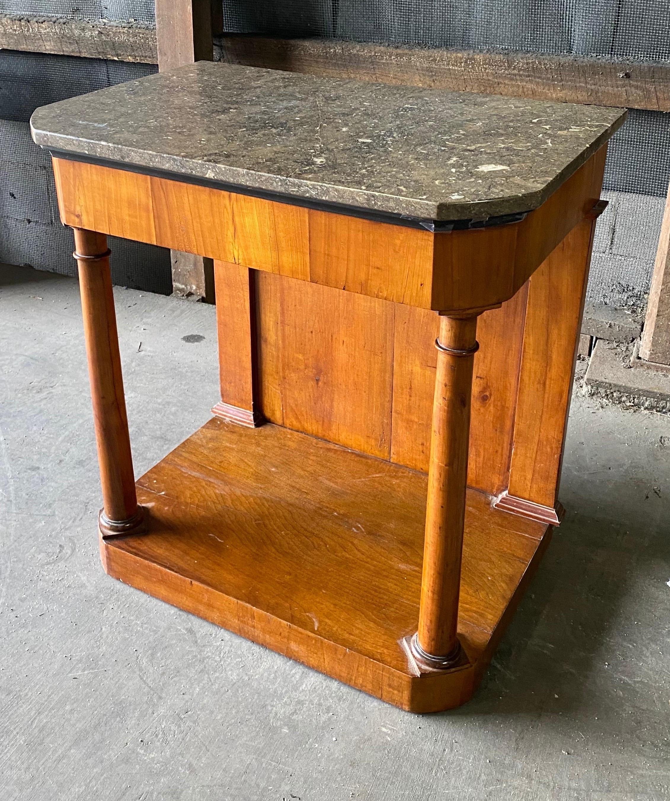 19th Century French Neoclassical Walnut Marble Top Console Table In Good Condition In Charleston, SC