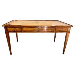 19th Century French Neoclassical Walnut Writing Desk with Gilt Leather Top