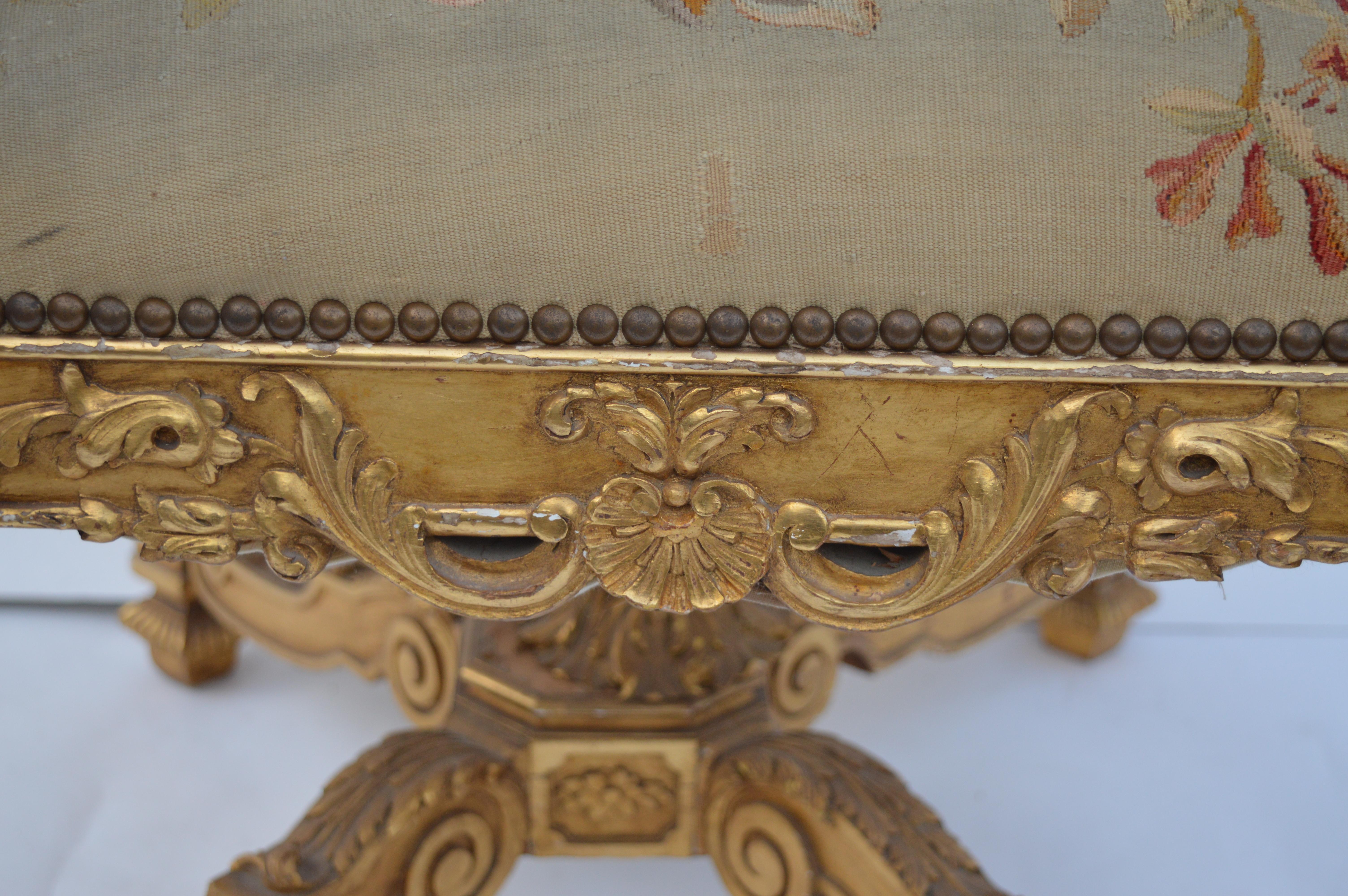 19th Century, French Neoclassical, Water Gilded, Hand-Carved Walnut Armchairs For Sale 9
