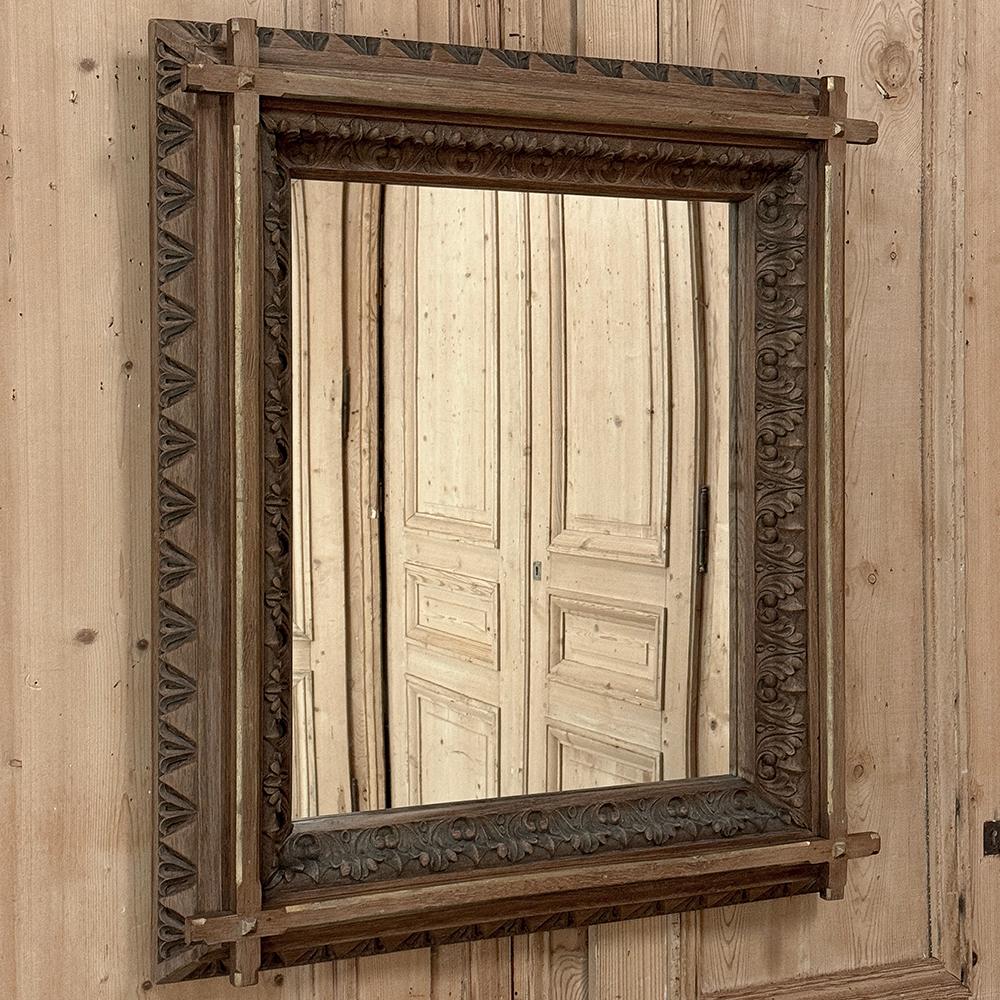 Gothic 19th Century French Neogothic Oak Mirror For Sale