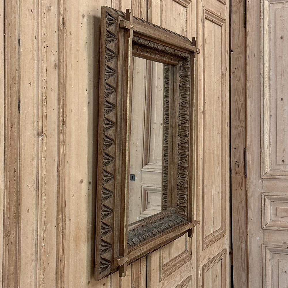 19th Century French Neogothic Oak Mirror In Good Condition For Sale In Dallas, TX