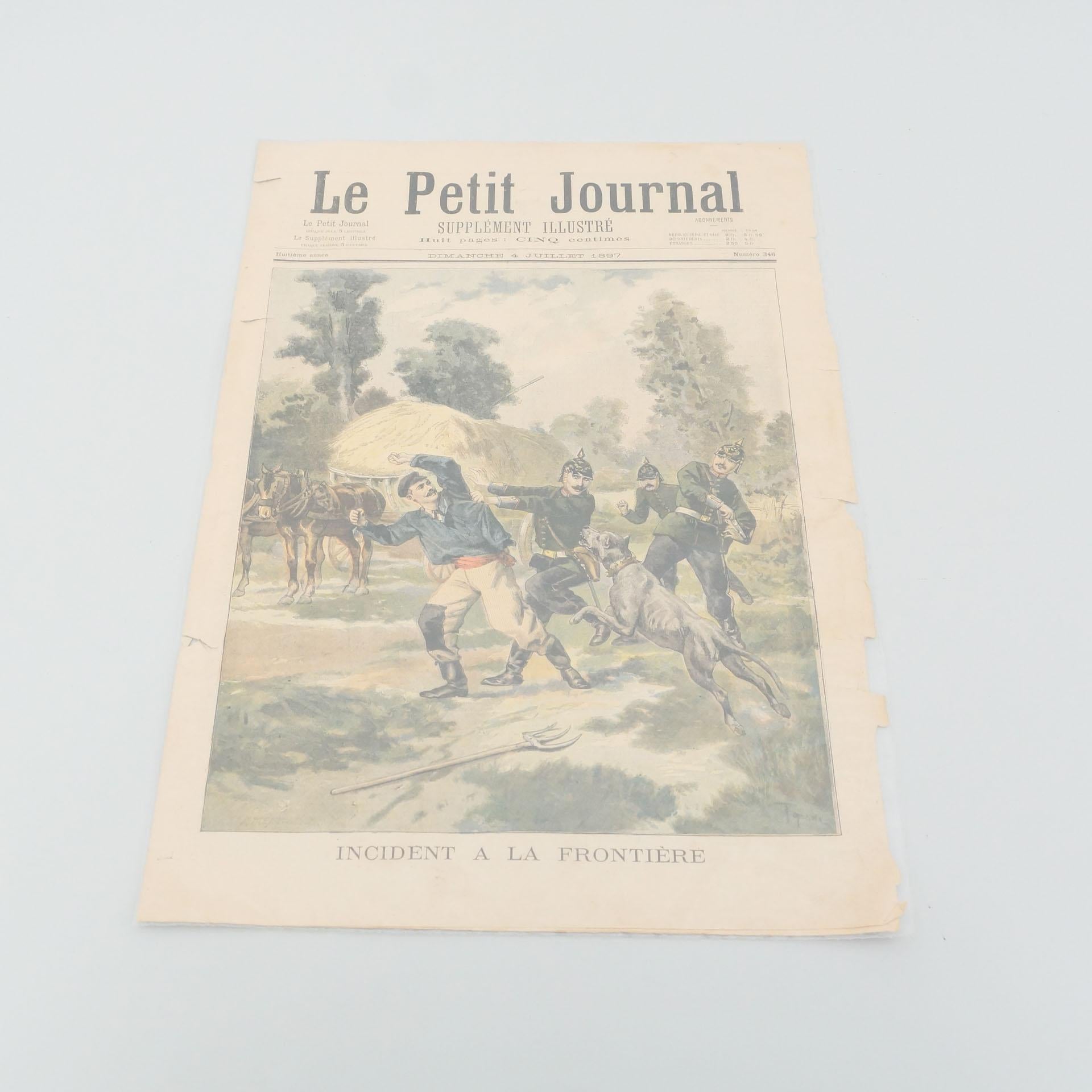 19th century newspaper 'Le Petite Jounal' from France, 1897.

In original condition, with minor wear consistent with age and use, preserving a beautiful patina.

Materials:
Paper

Dimensions:
D 0.2 cm x W 33.1 cm x H 44.5cm.