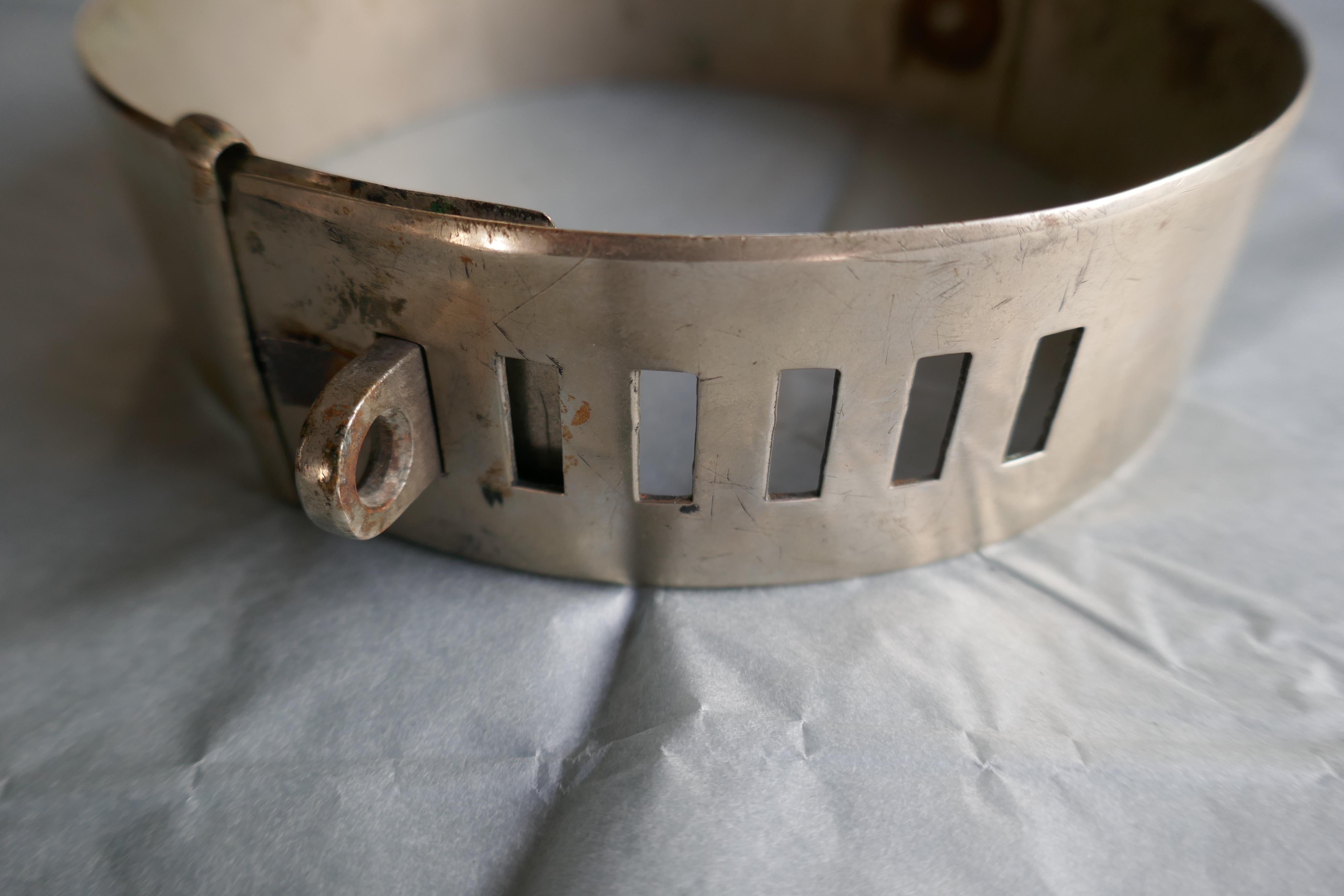 Brutalist 19th Century French Nickel Silver Hunting Dog Collar with Engraved Provenance For Sale