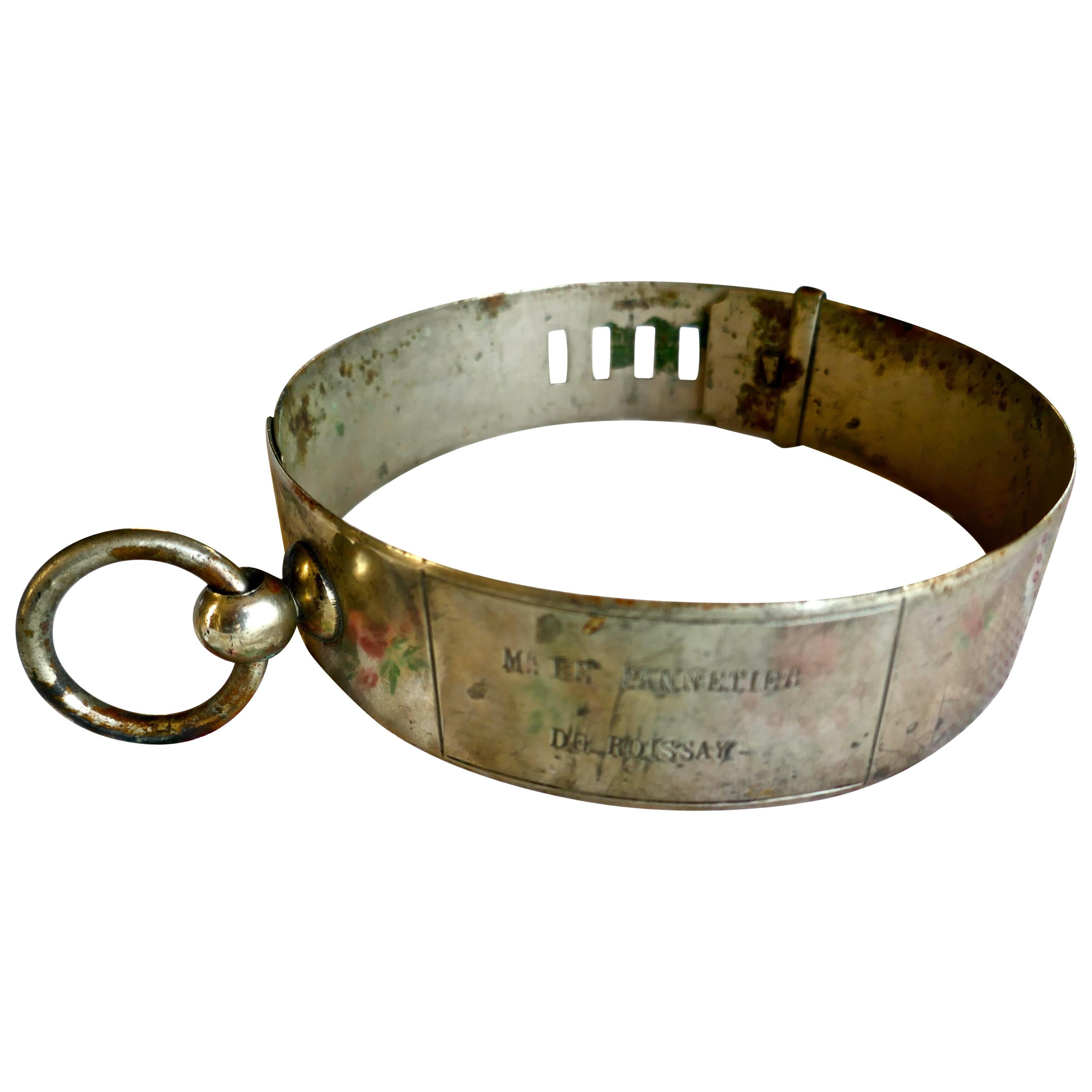 19th Century French Nickel Silver Hunting Dog Collar with Engraved Provenance For Sale