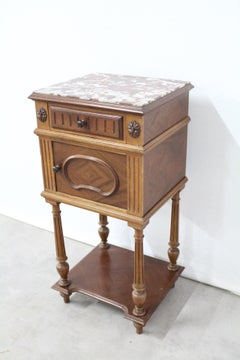 19th Century French Nightstand Side Cabinet Bedside Table Walnut Marble Top