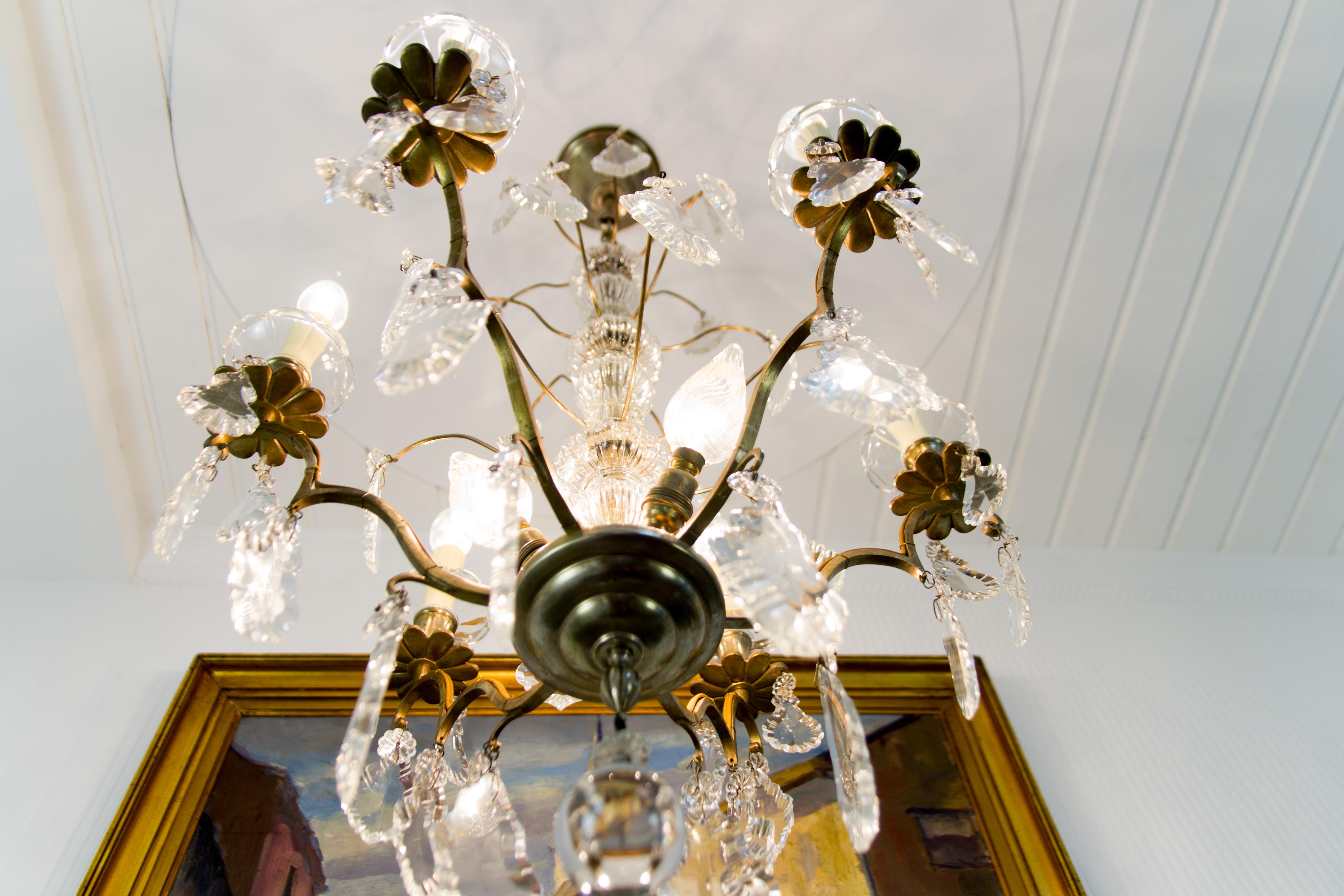 19th Century French Nine–Light Brass and Crystal Chandelier 16