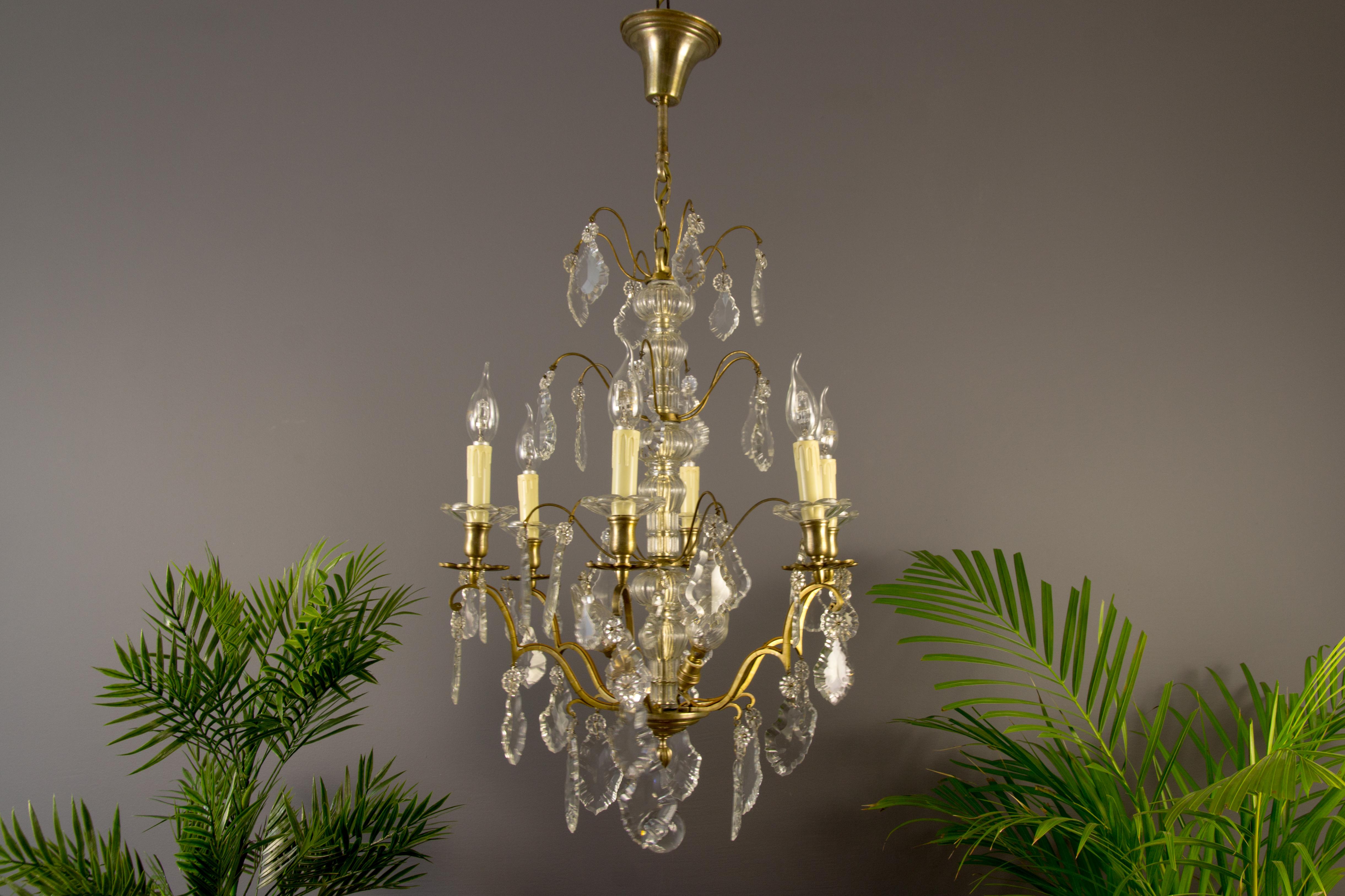 Louis XV 19th Century French Nine–Light Brass and Crystal Chandelier