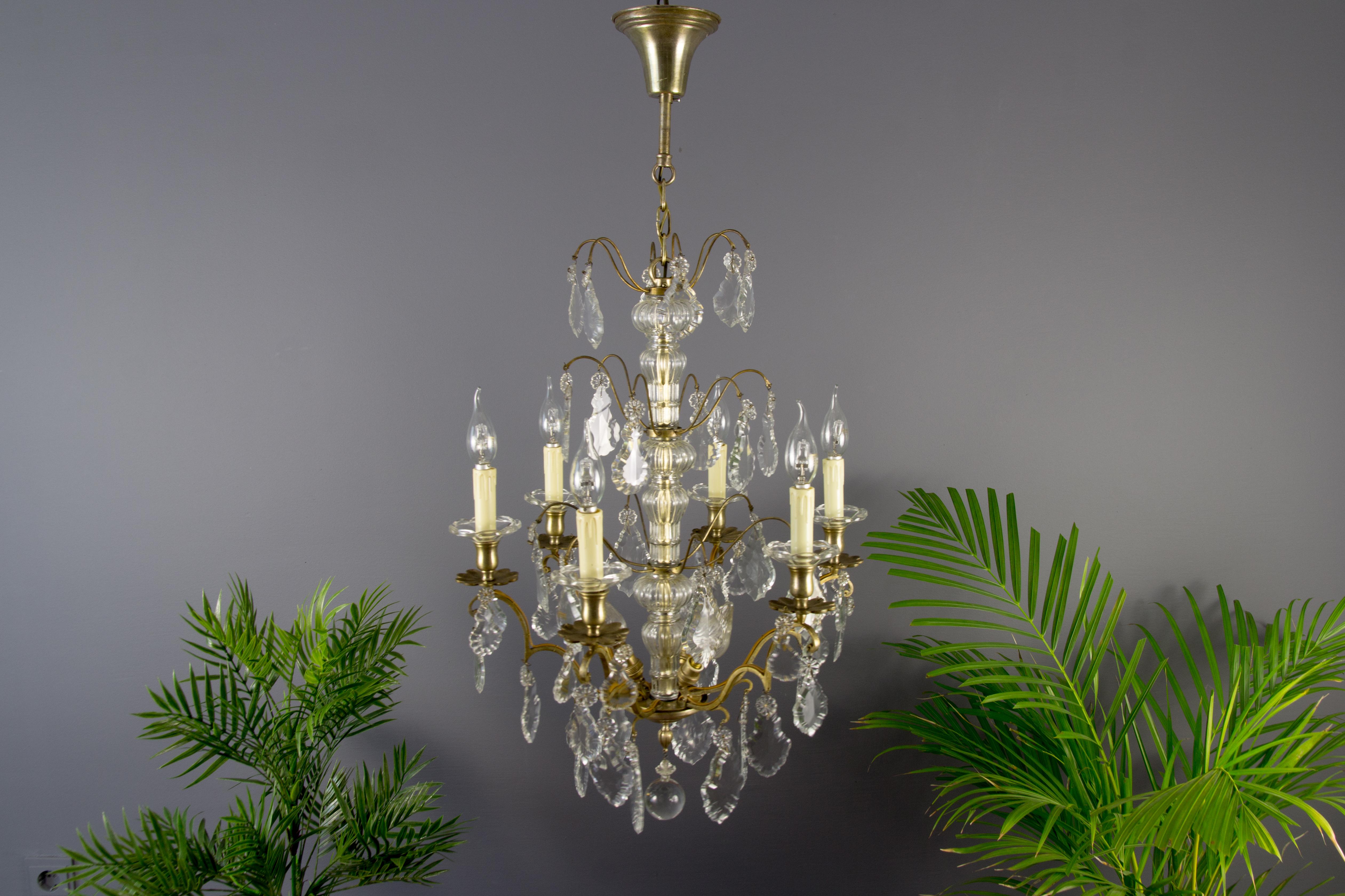 19th Century French Nine–Light Brass and Crystal Chandelier 2