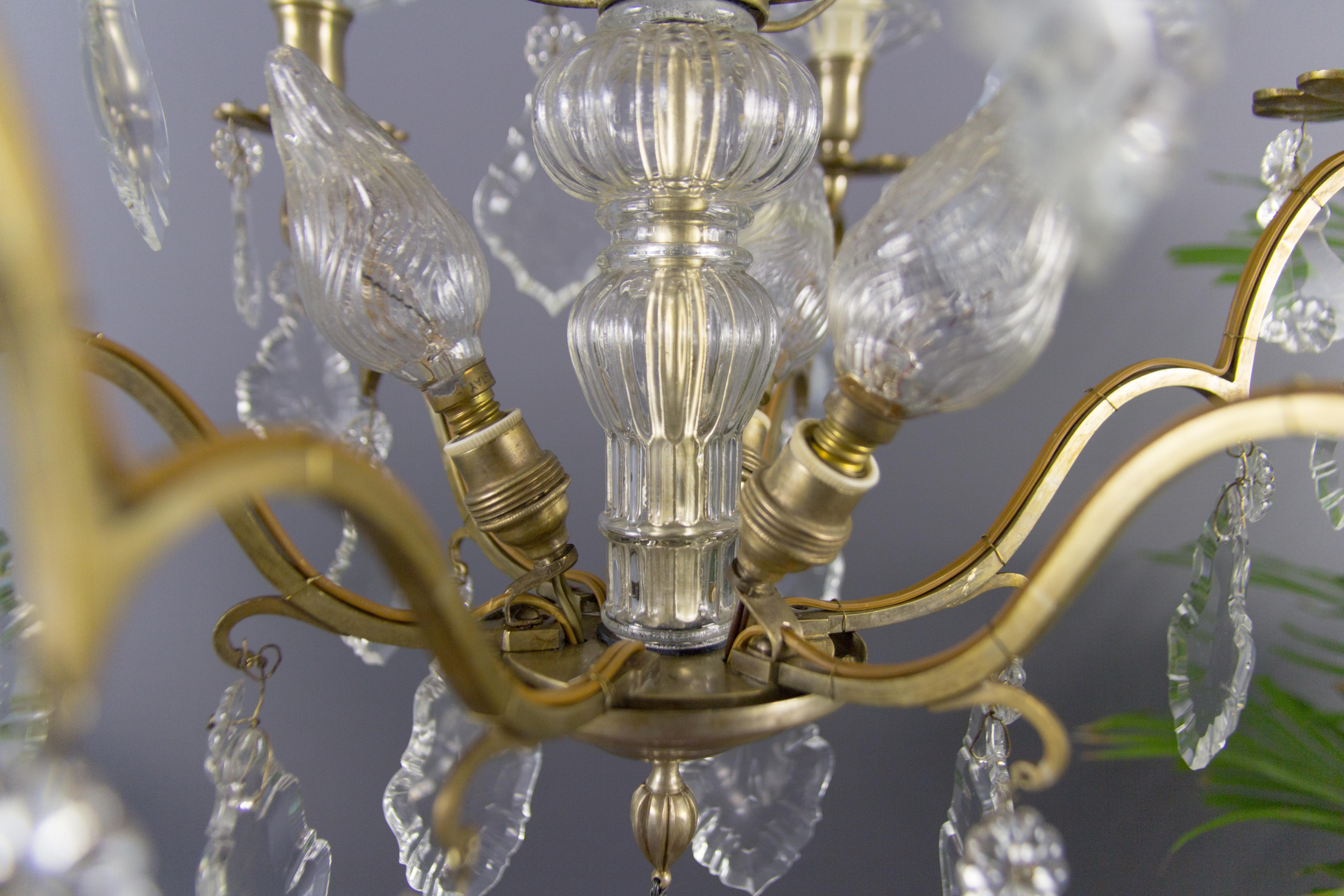 19th Century French Nine–Light Brass and Crystal Chandelier 3