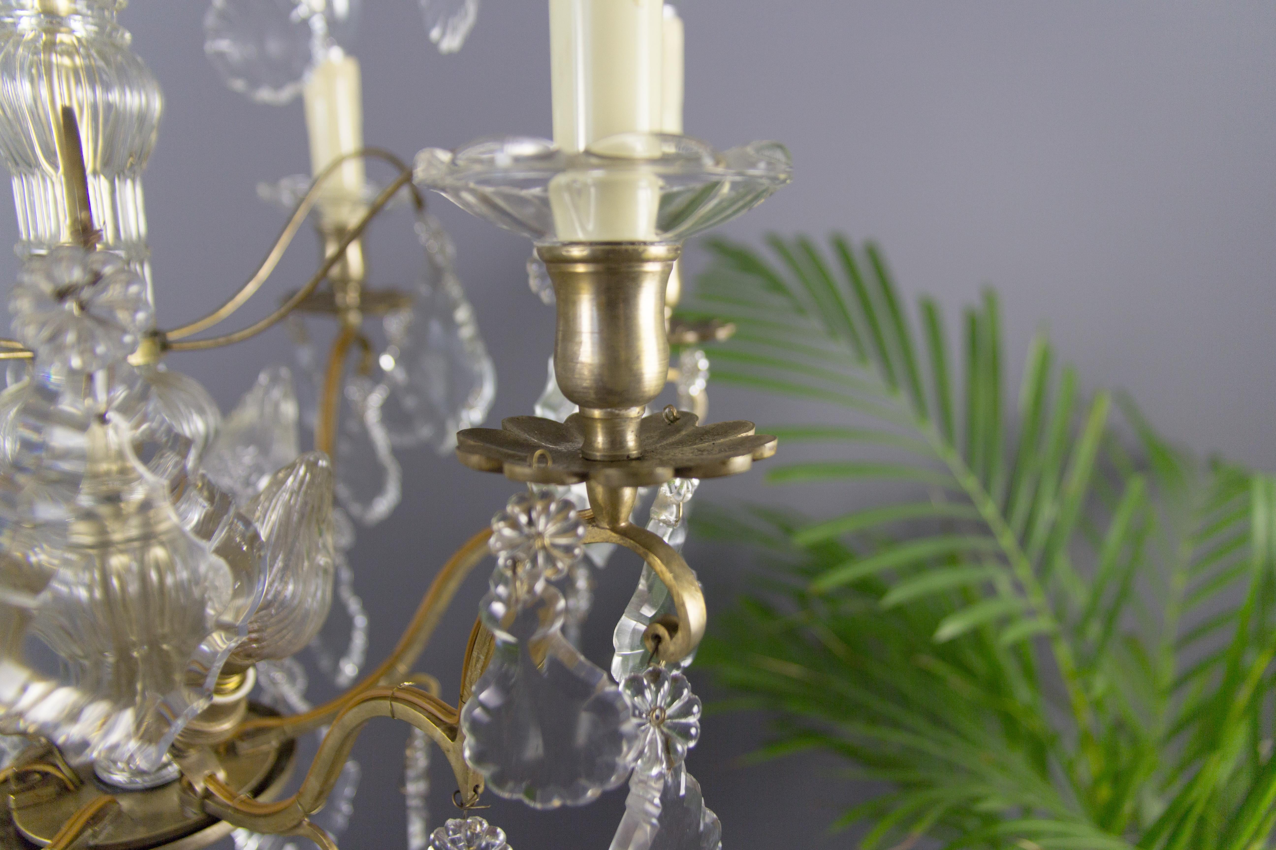 19th Century French Nine–Light Brass and Crystal Chandelier 4