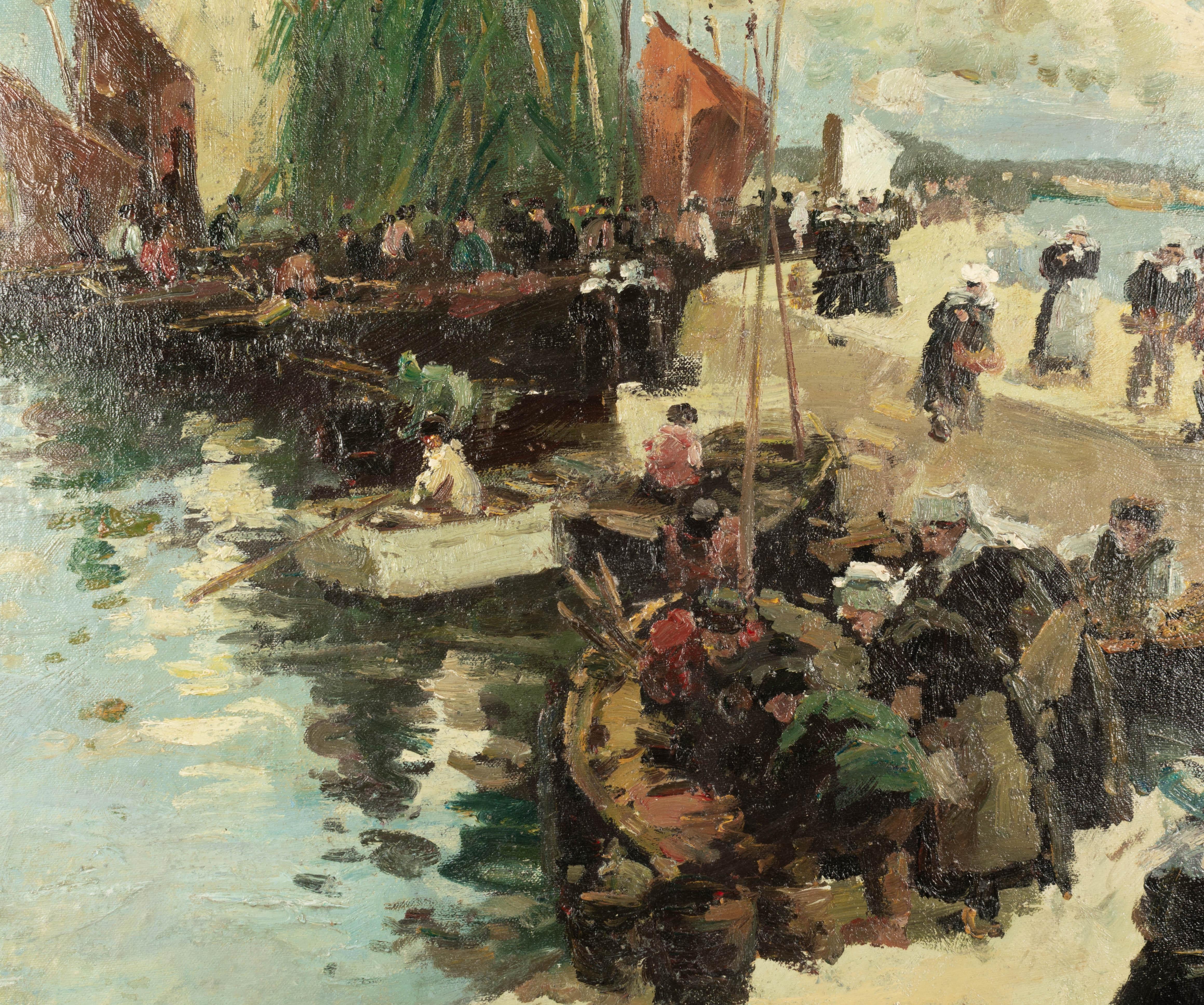 20th Century French Normandy Fisherman Oil Painting For Sale