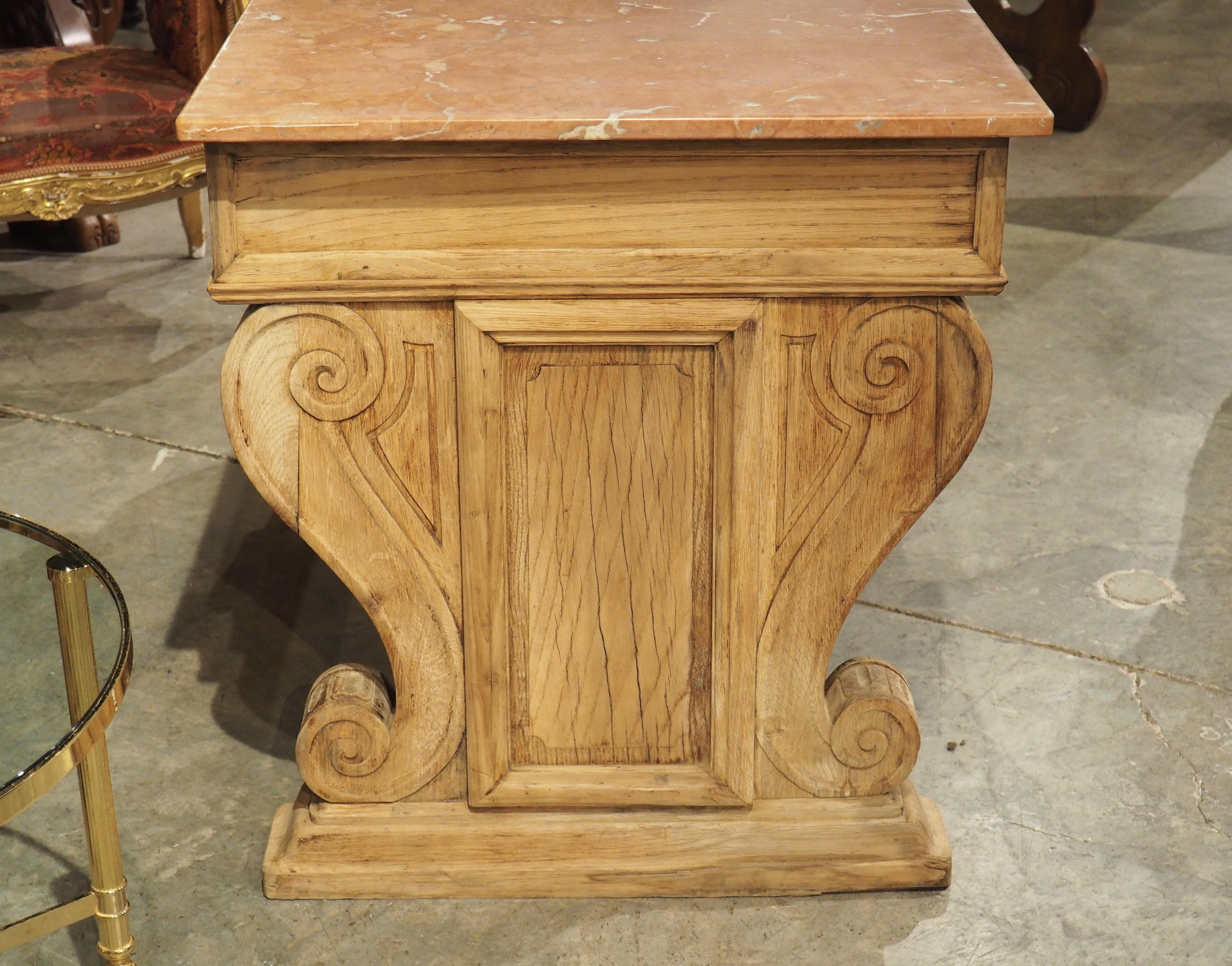 Consola de 2 cajones de roble francés del siglo XIX con tapa de mármol en venta 14