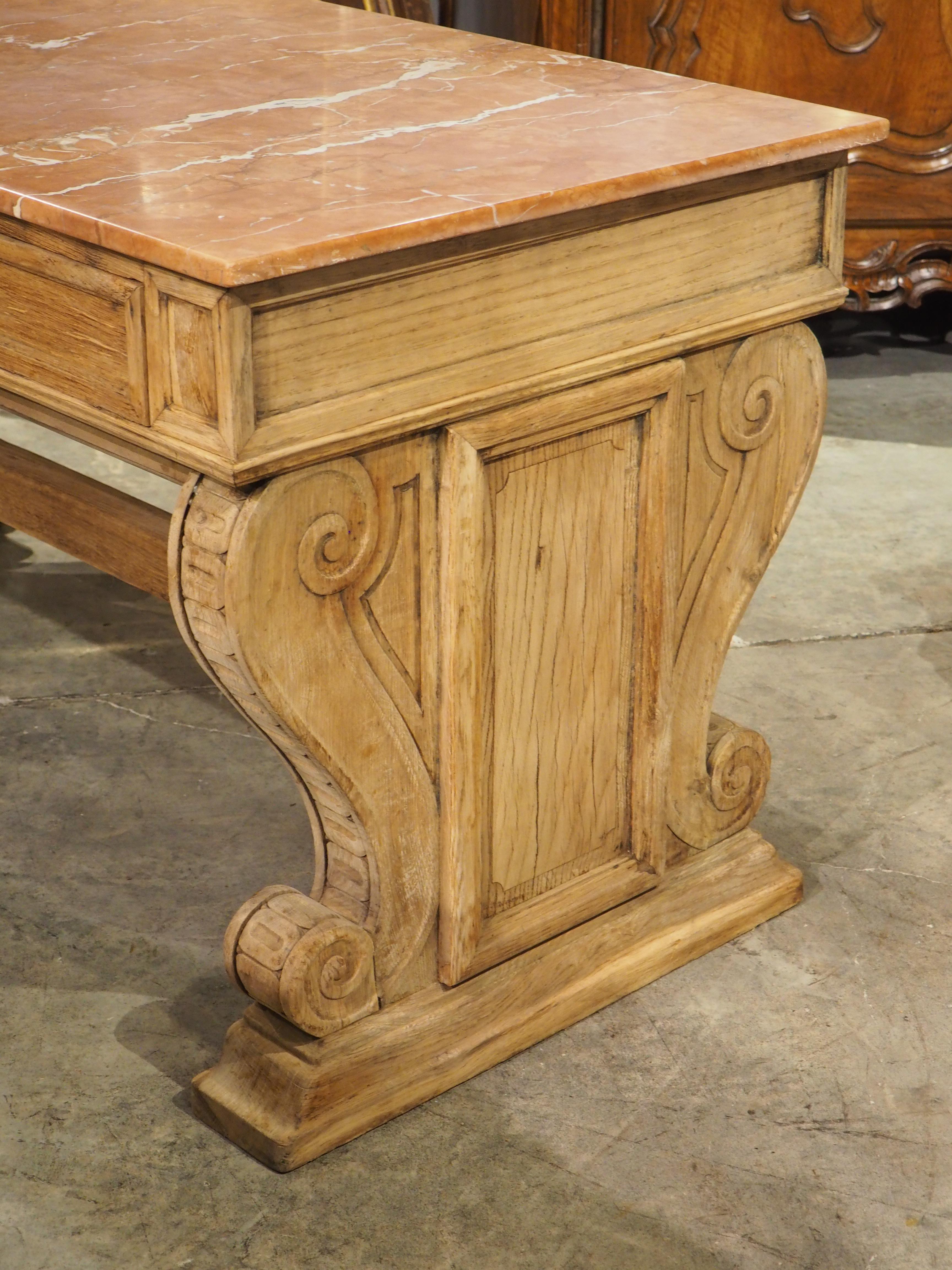 19th Century French Oak 2-Drawer Console Table with Marble Top For Sale 4