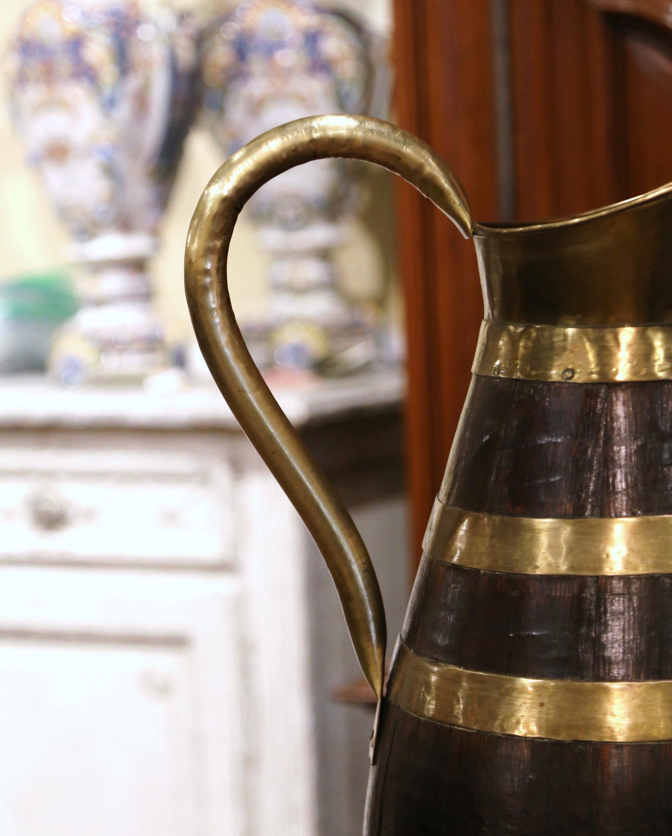 19th Century French Oak and Brass Banded Cider Pitcher Jug from Normandy 2
