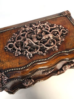 Caja de té francesa del siglo XIX, de roble y latón, de Tahan Paris C1880