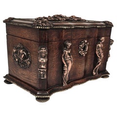 Antique 19th century French oak and brass mounted tea caddy by Tahan of Paris C1880
