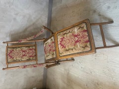 19th Century French Oak and Fabric Foldable Chaise Lounge, 1890s