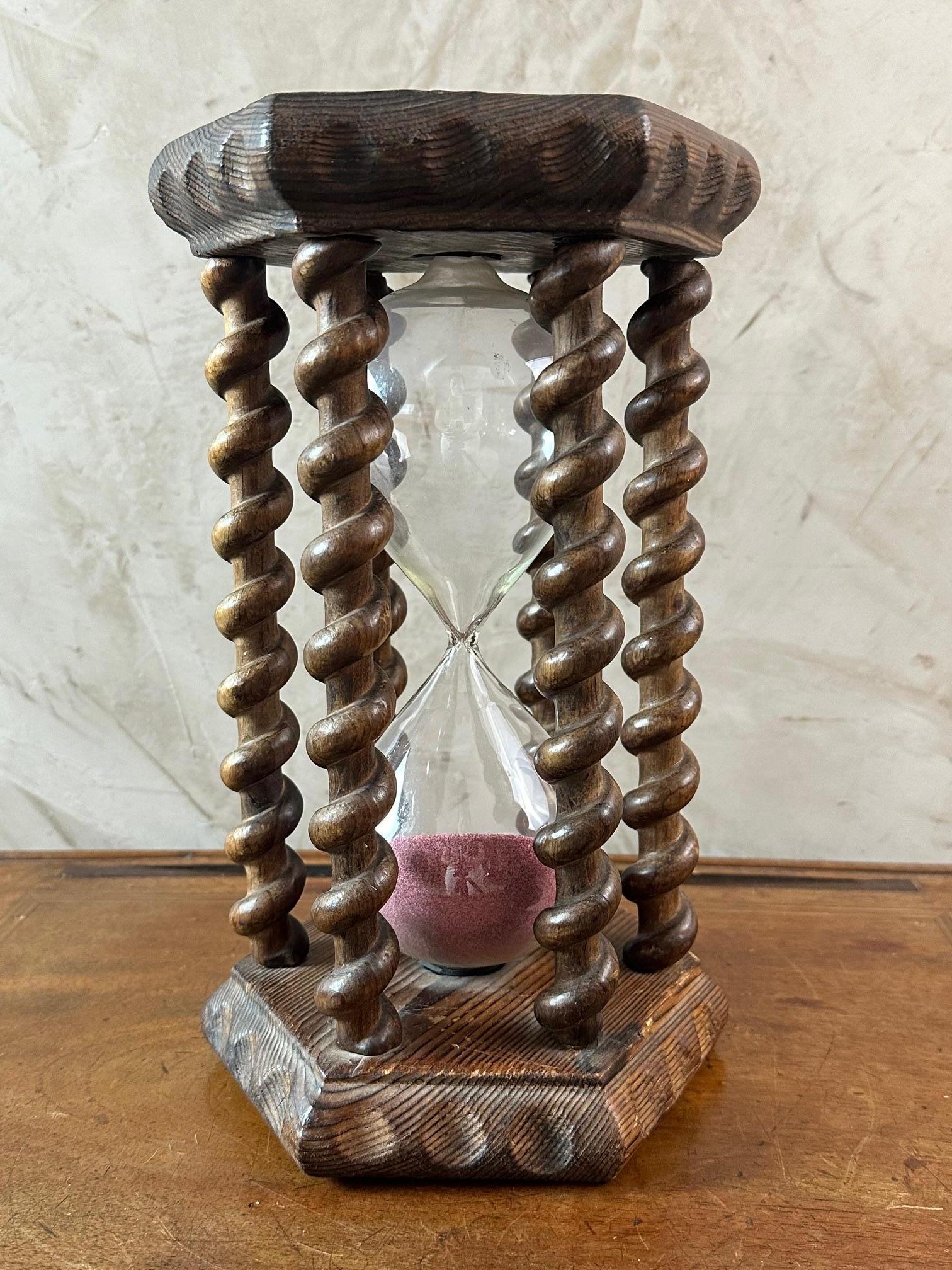 19th century French Oak and glass Hour Sand Timer, 1890s 5