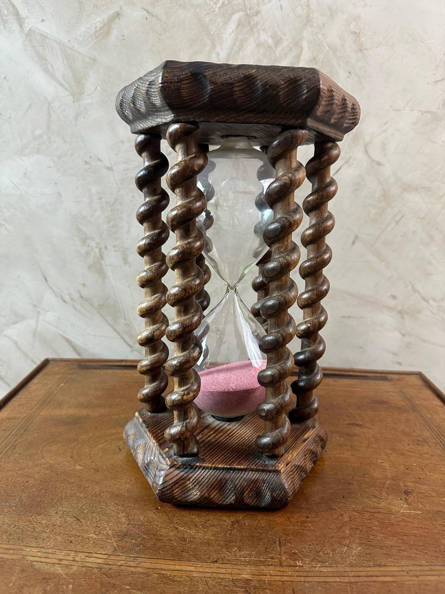 Glass 19th century French Oak and glass Hour Sand Timer, 1890s
