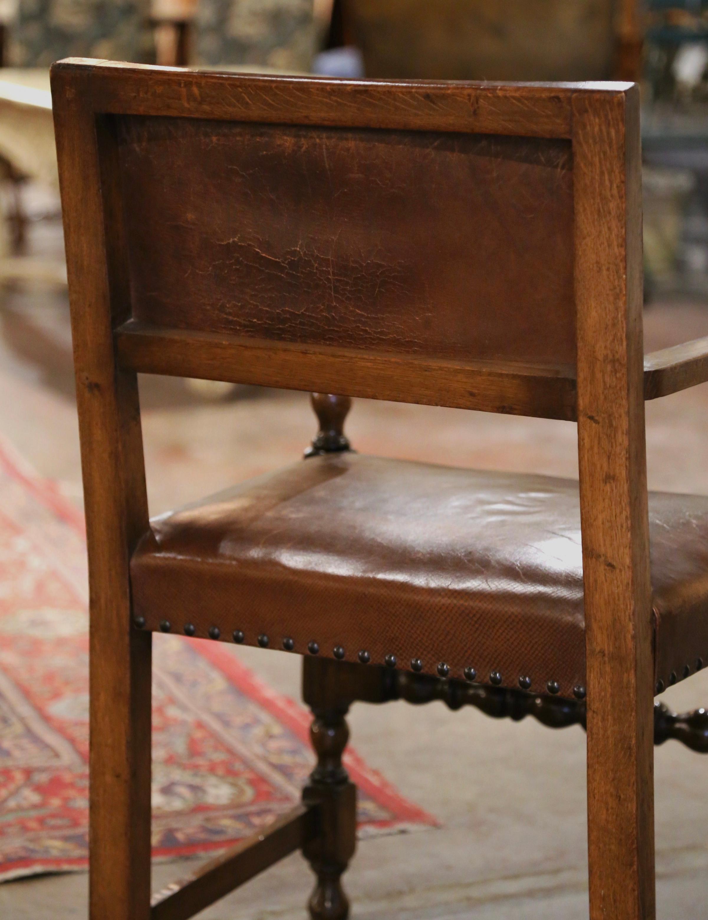 19th Century French Oak and Leather Desk Armchair from the Pyrenees For Sale 6