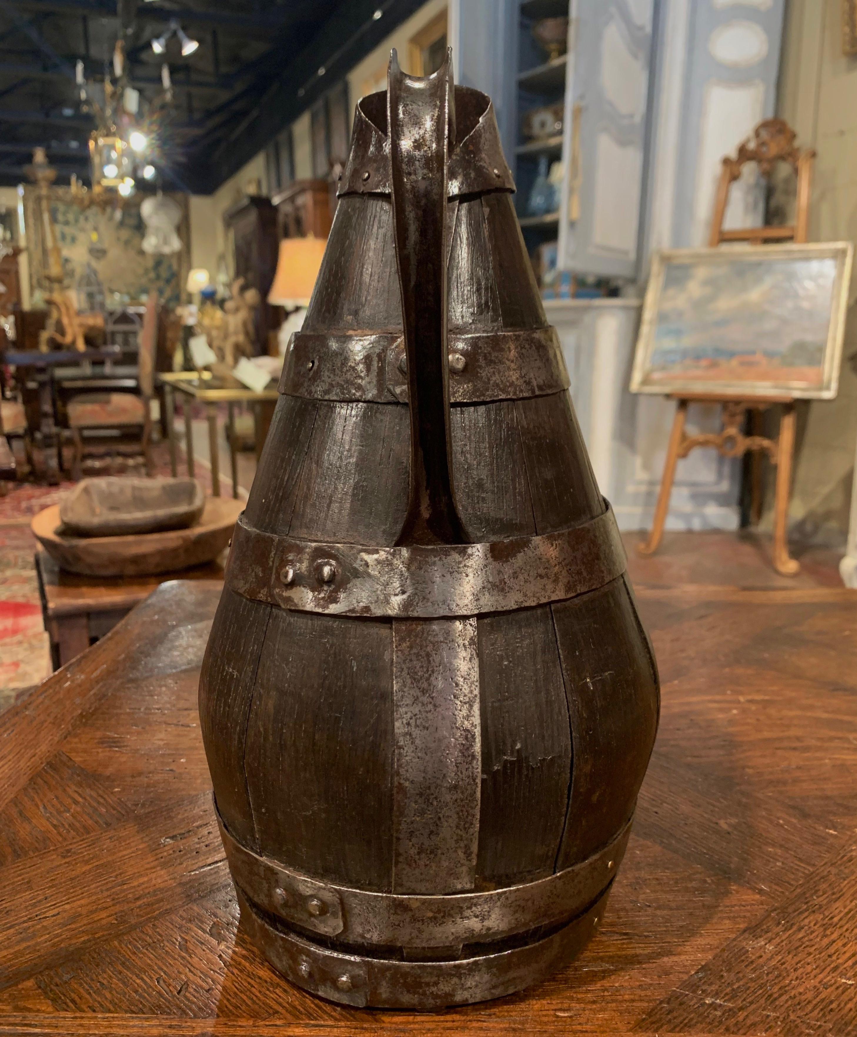 Country 19th Century French Oak and Metal Cider Pitcher from Normandy