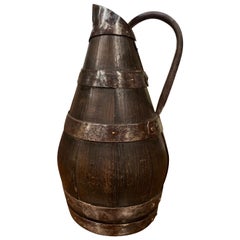 19th Century French Oak and Metal Cider Pitcher from Normandy